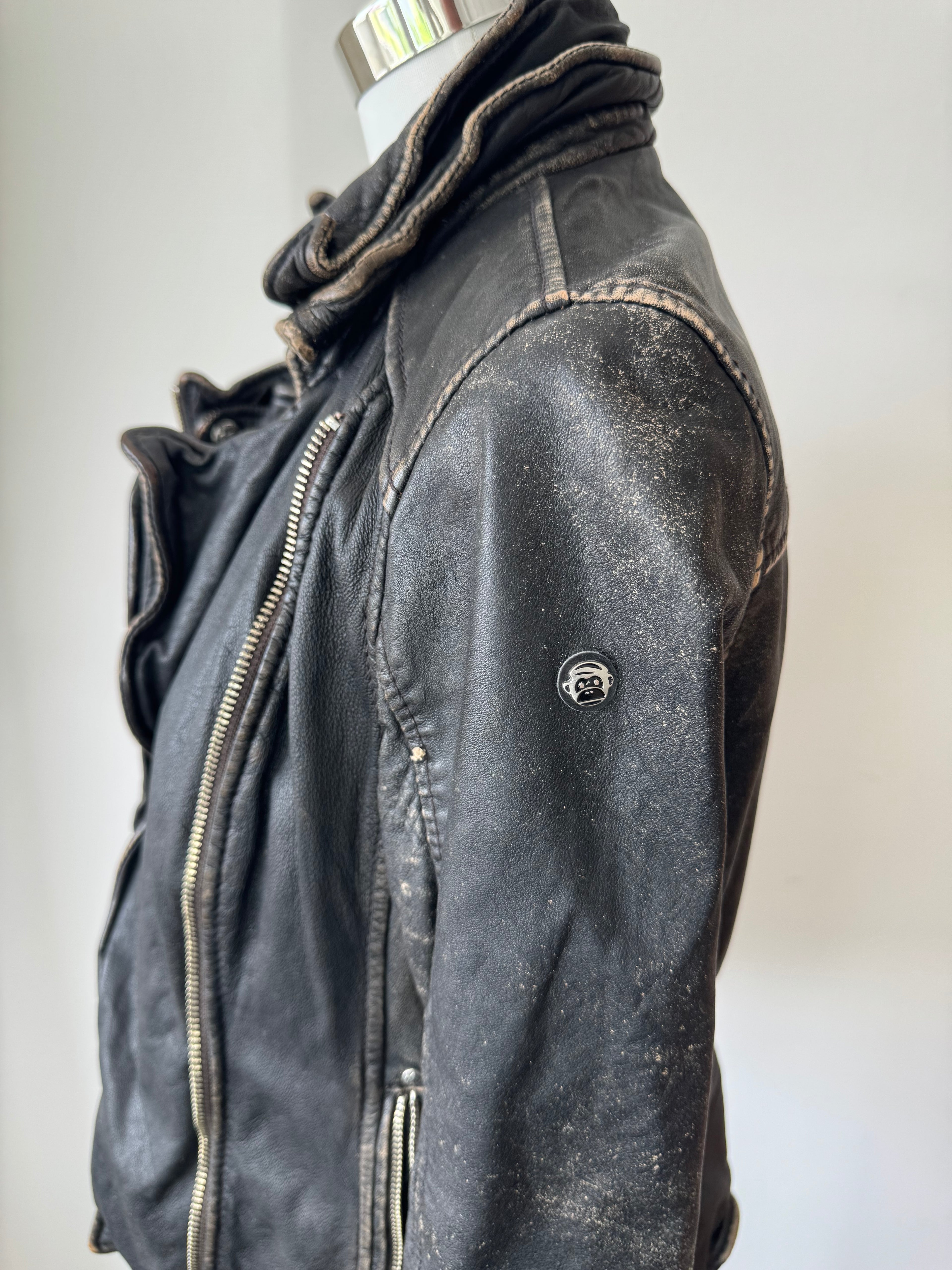 Blue Monkey Damen Biker Lederjacke M Schwarz Echtleder Gebraucht