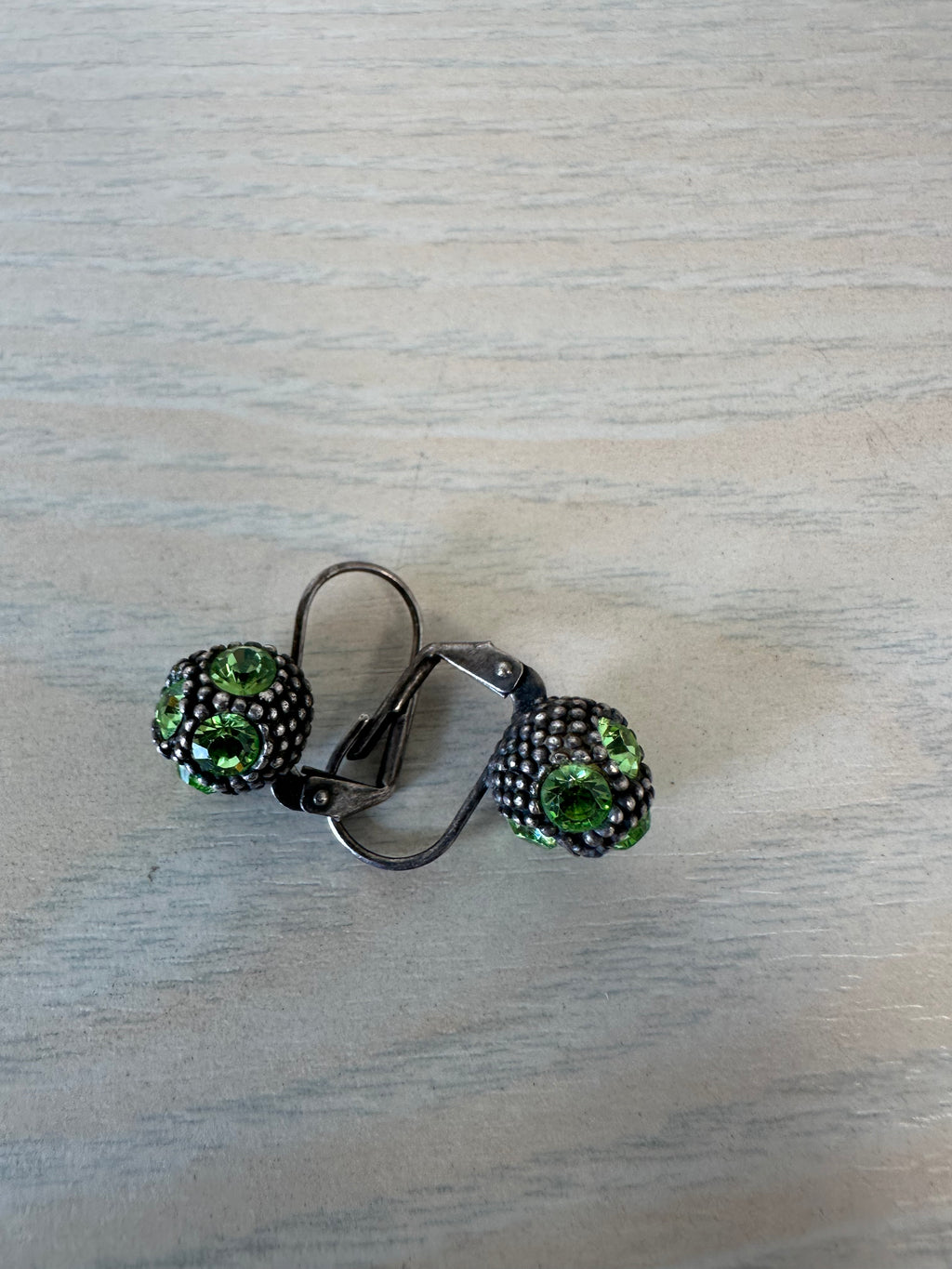 Konplott Vintage Drop Earrings, Boule Design, Green Peridot, Small, Good Condition