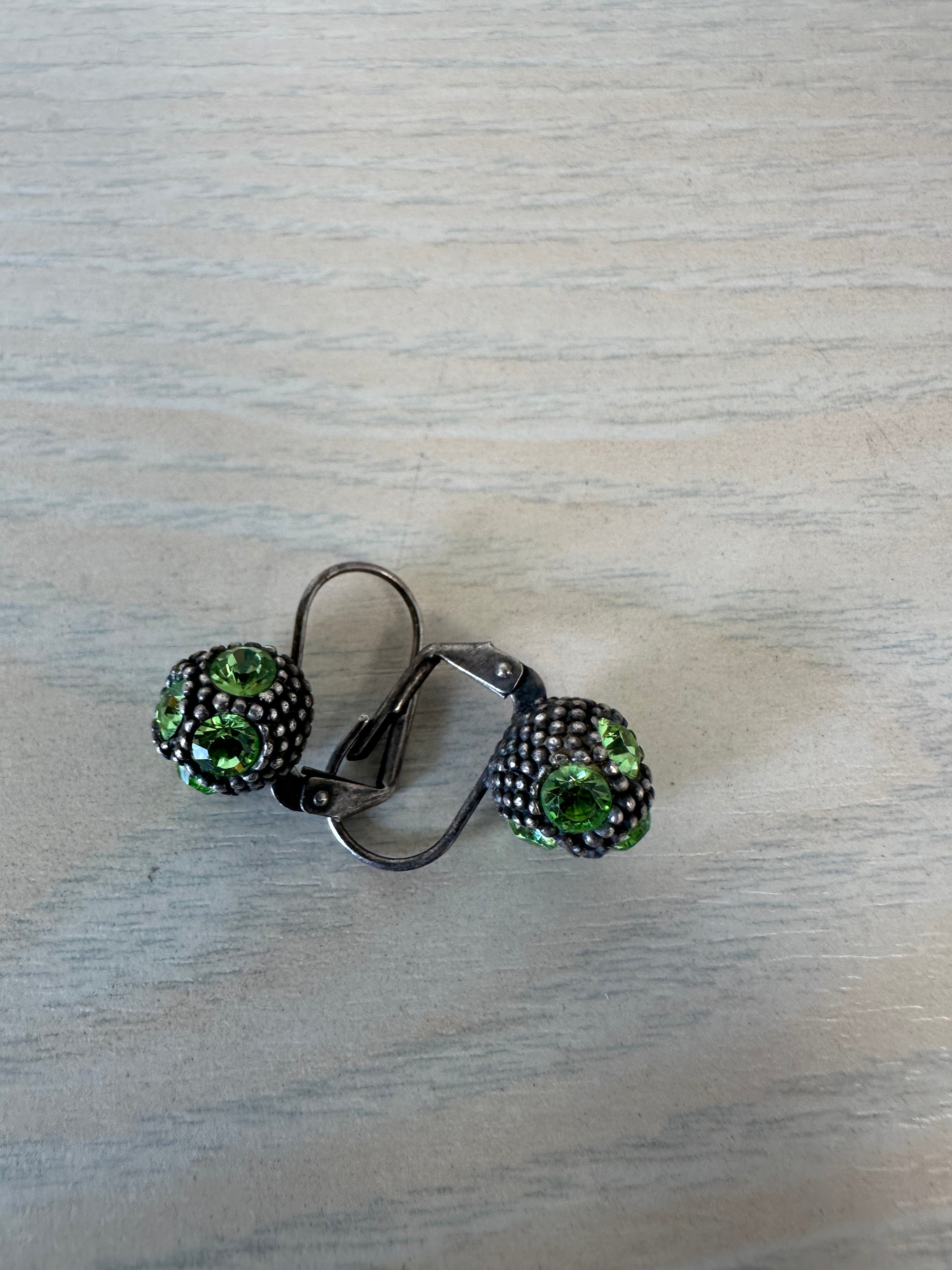 Konplott Vintage Drop Earrings, Boule Design, Green Peridot, Small, Good Condition