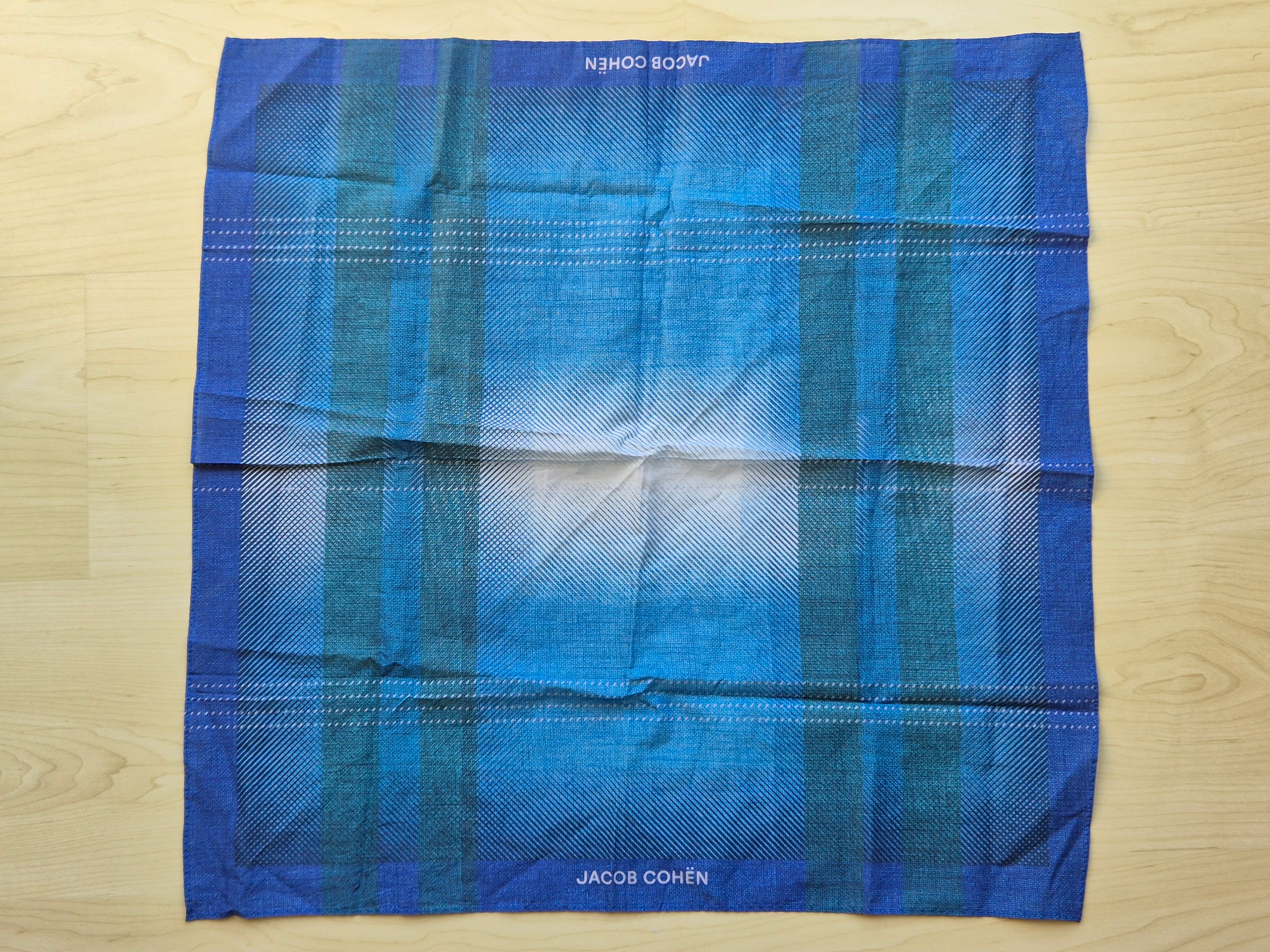 Jacob Cohën Einstecktuch Blau Kariert, 55x55 cm, Baumwolle, Guter Zustand