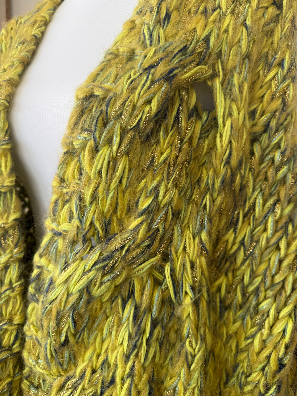 Kiro by Kim Hand-Knitted Cardigan, Mohair Blend, Chartreuse, L-XL, Very Good
