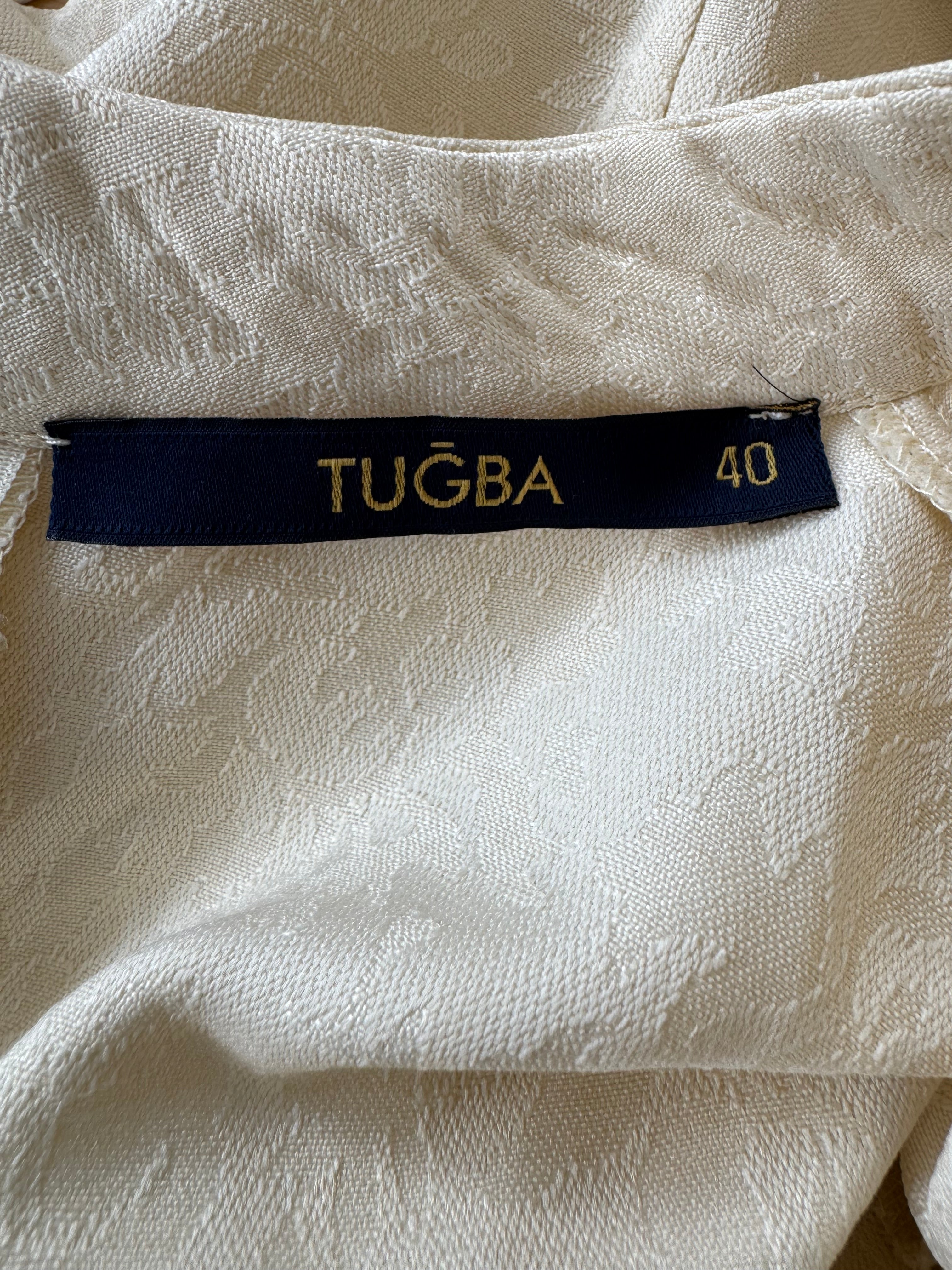 TUGBA Elegant Maxi Dress, Size 40/M, Off-White, Balloon Sleeves, Belt, VG