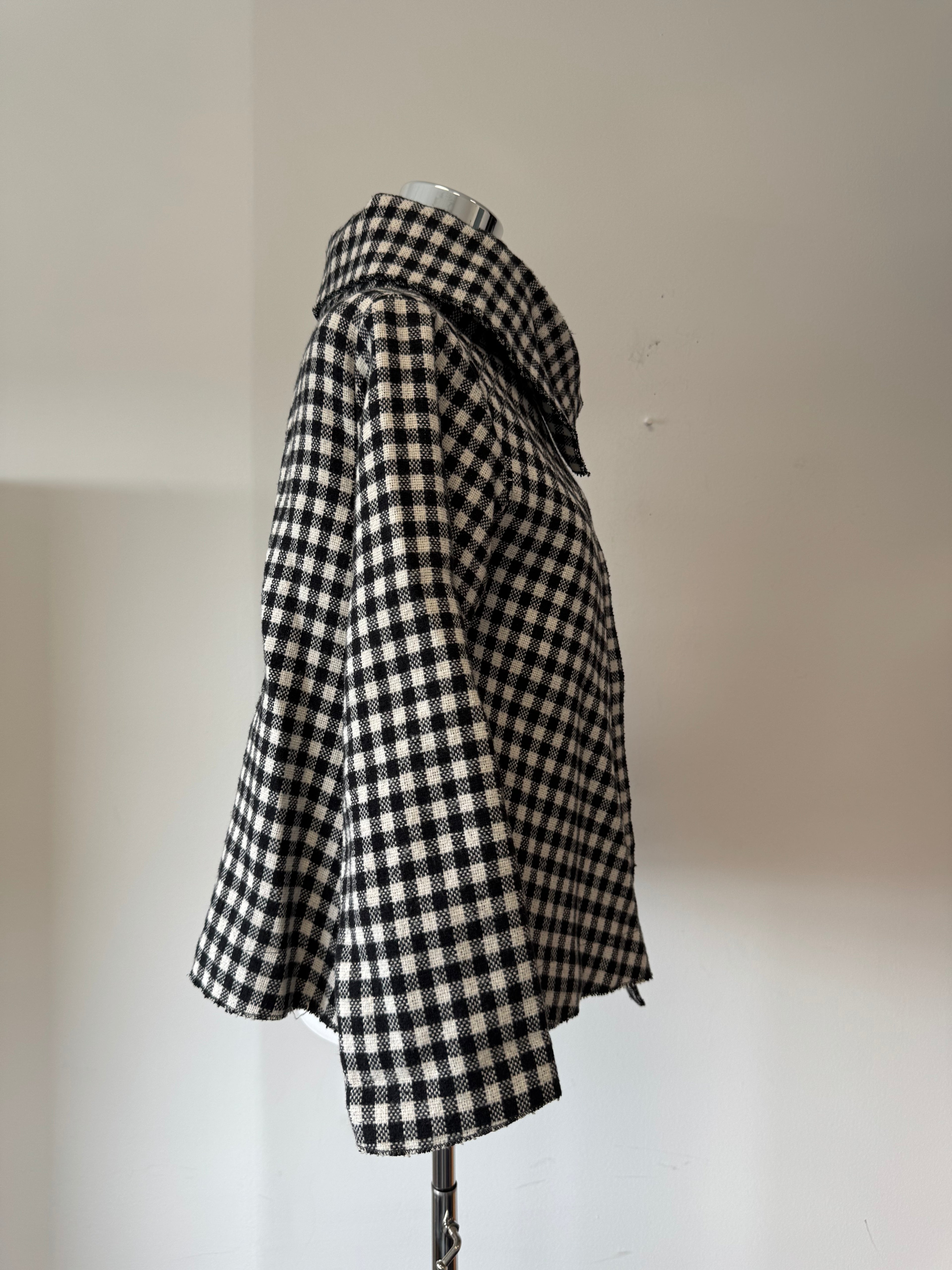 Vintage Italienischer Wollmantel, Schwarz-Weiß Kariert, Größe M, Sehr Gut