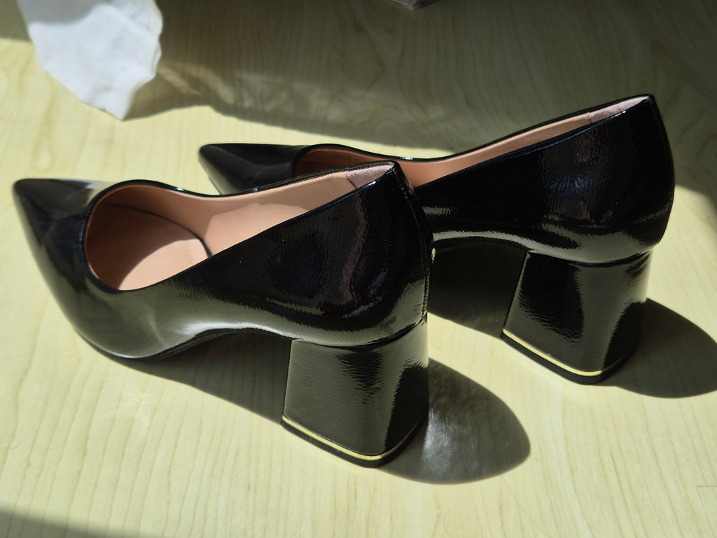 Zara Black Patent Block Heel Pumps, Size 39, Very Good Condition