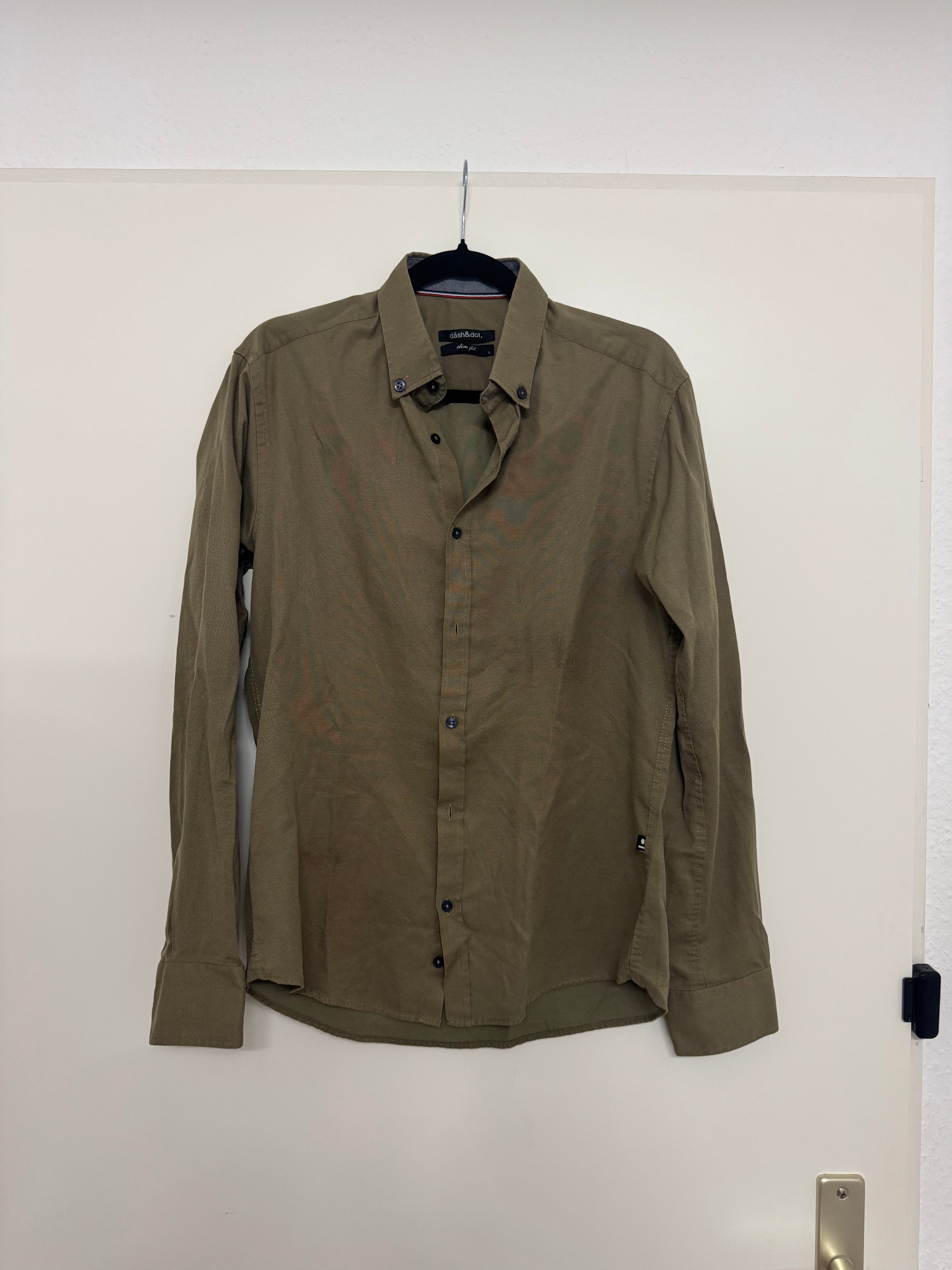 Beige Dash & Dot Slim-Fit Shirt, Size M, Cotton Blend, Normal Use