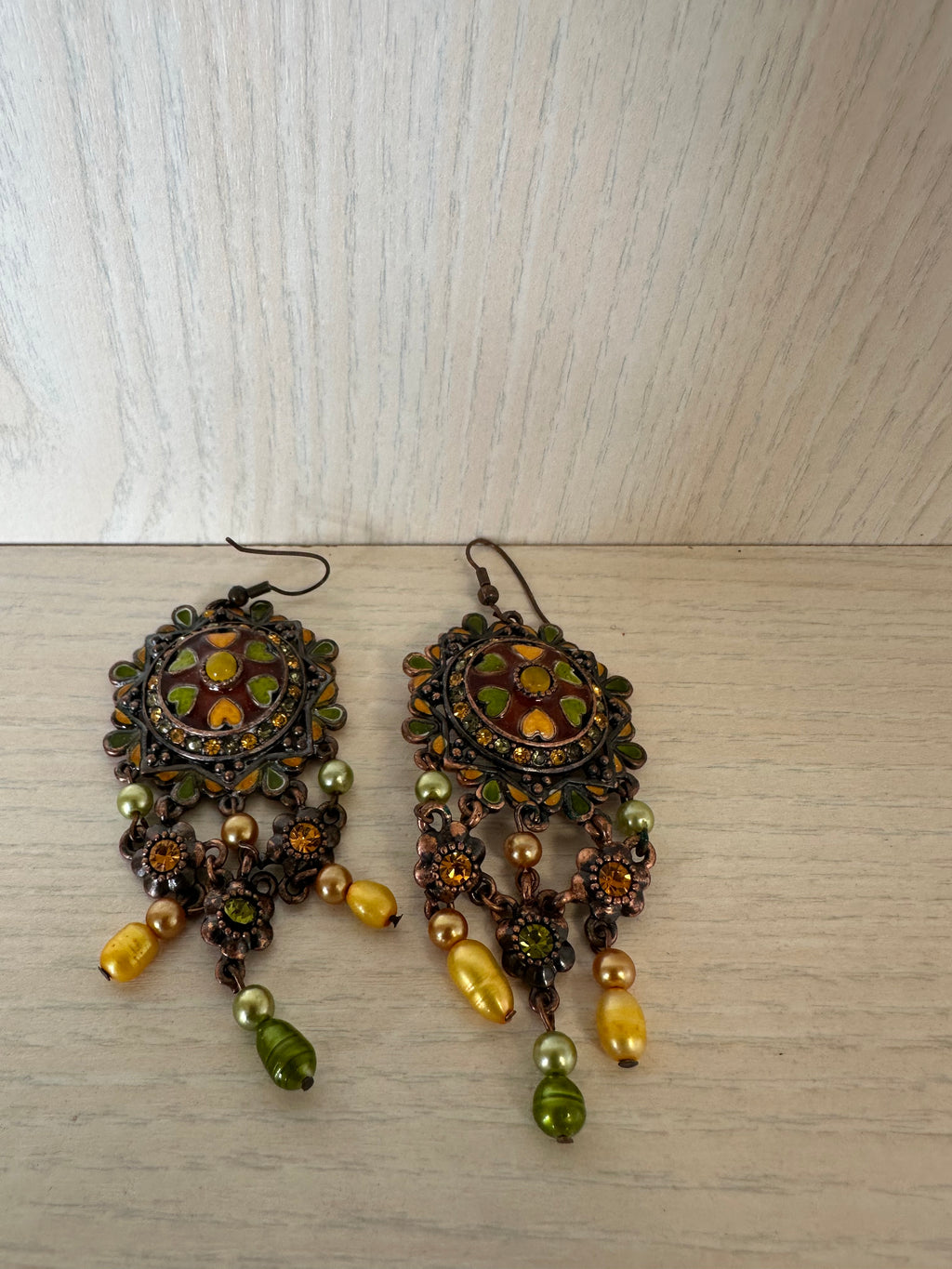 Michal Negrin Bronze Chandelier Earrings, Swarovski Crystals, 10 cm, Good