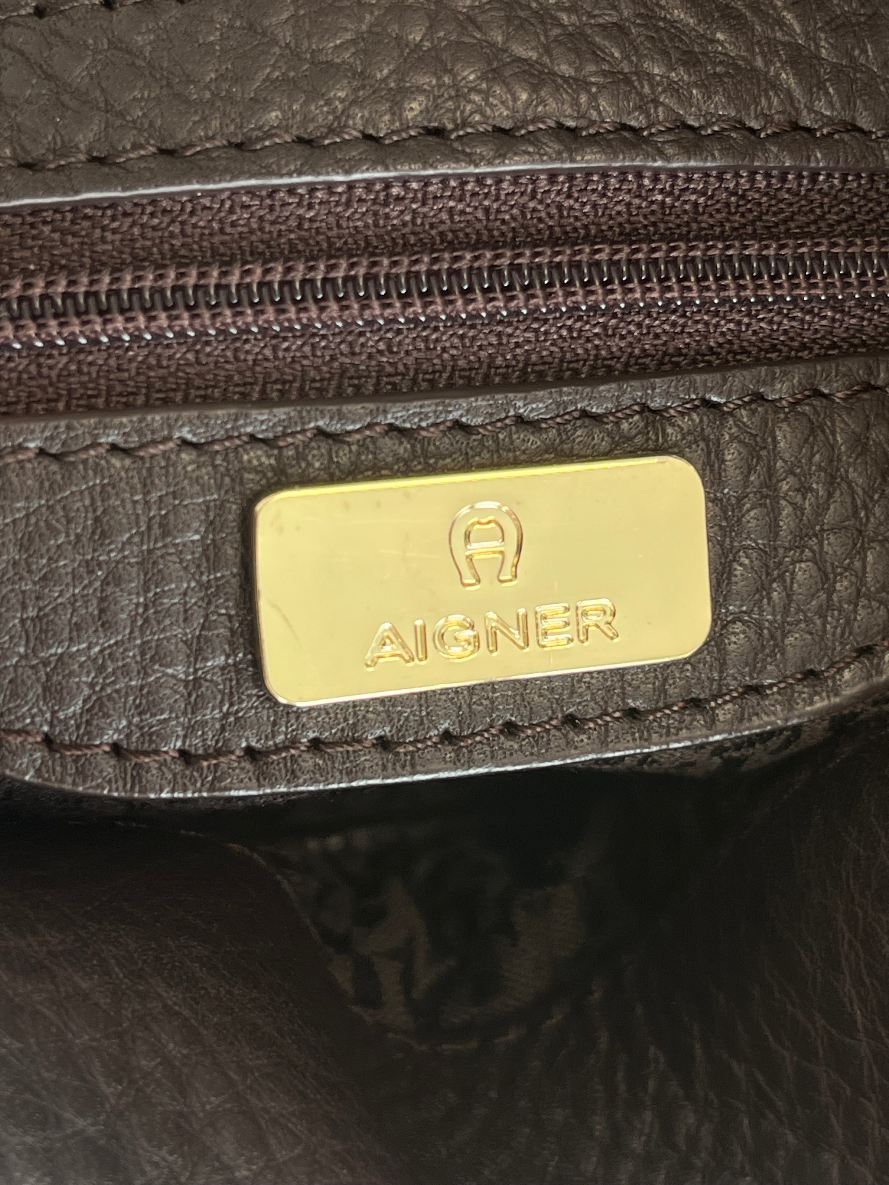 Aigner Lana Shoulder Bag, Espresso Brown Pebbled Leather, Very Good Condition