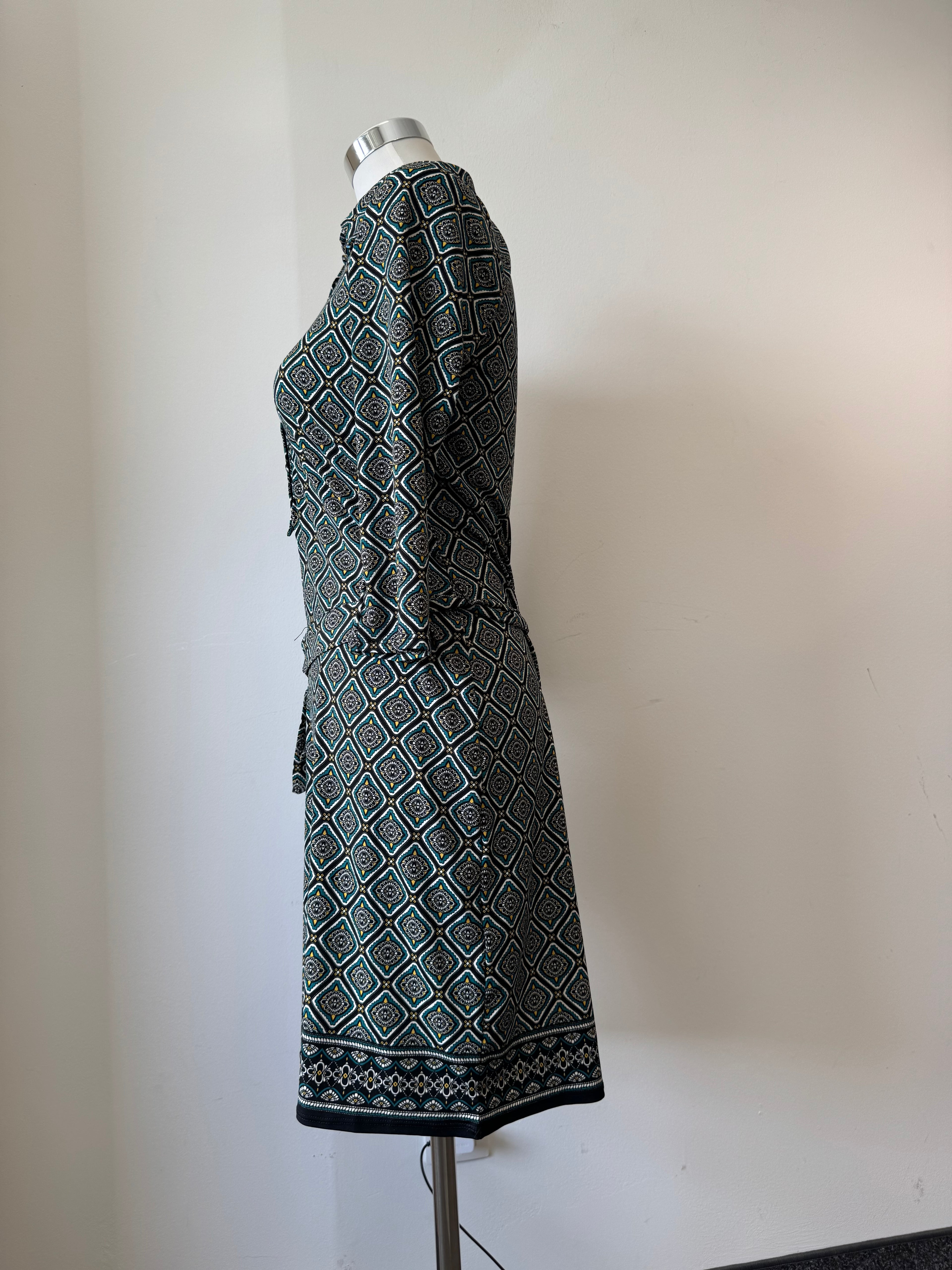 Max Studio Wrap Dress S – Black/White Geometric, Very Good Condition