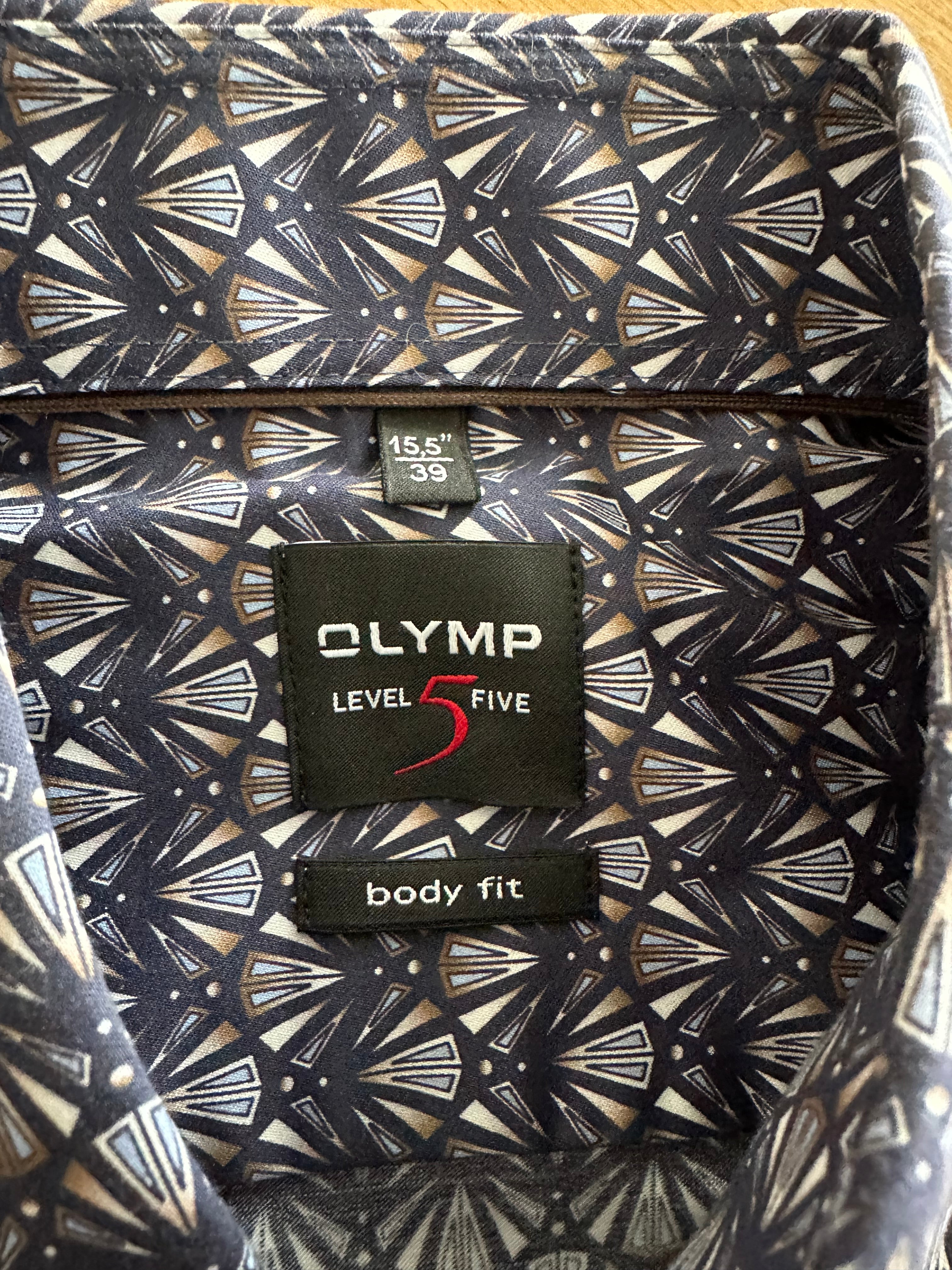 OLYMP Level Five Body Fit Hemd – Gr. 39, Navy/Beige/Weiß, Geometrisches Muster