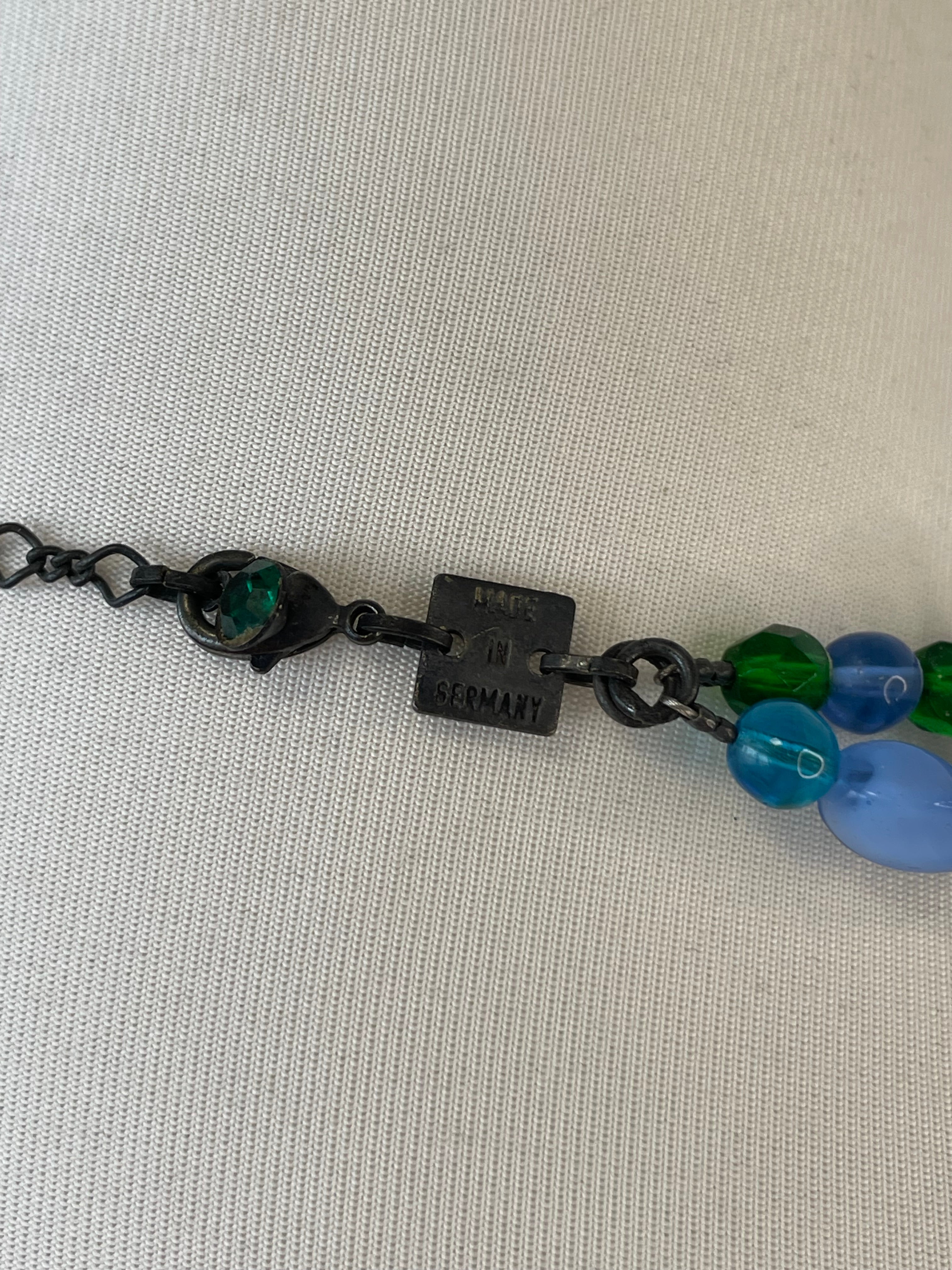Konplott Double-Strand Glass Bead Bracelet Blue Green Adjustable, Good, 20cm