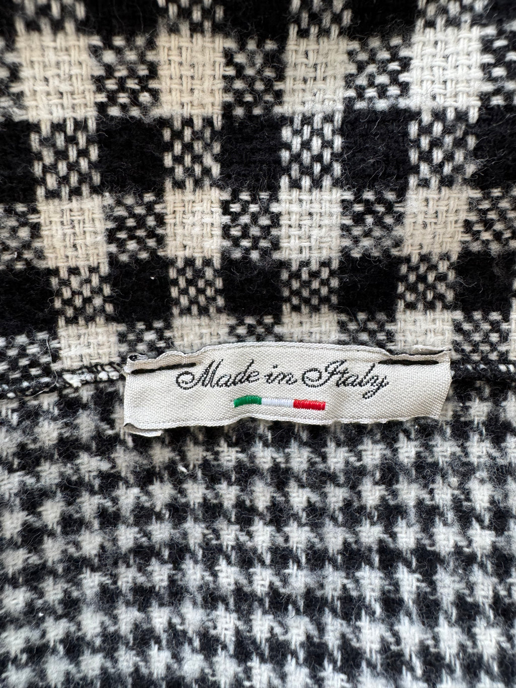 Vintage Italienischer Wollmantel, Schwarz-Weiß Kariert, Größe M, Sehr Gut