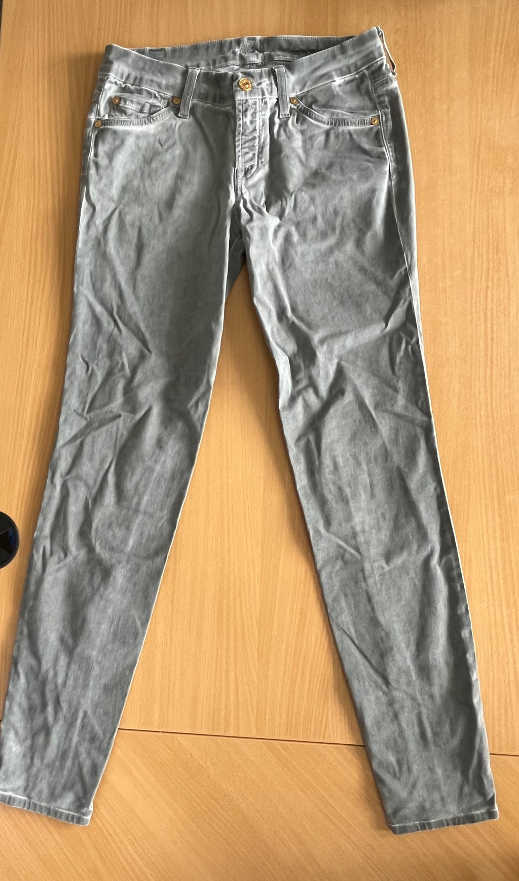 7 For All Mankind Damen Cordhose Grau Skinny mit Reißverschluss Gr. 25, Gut
