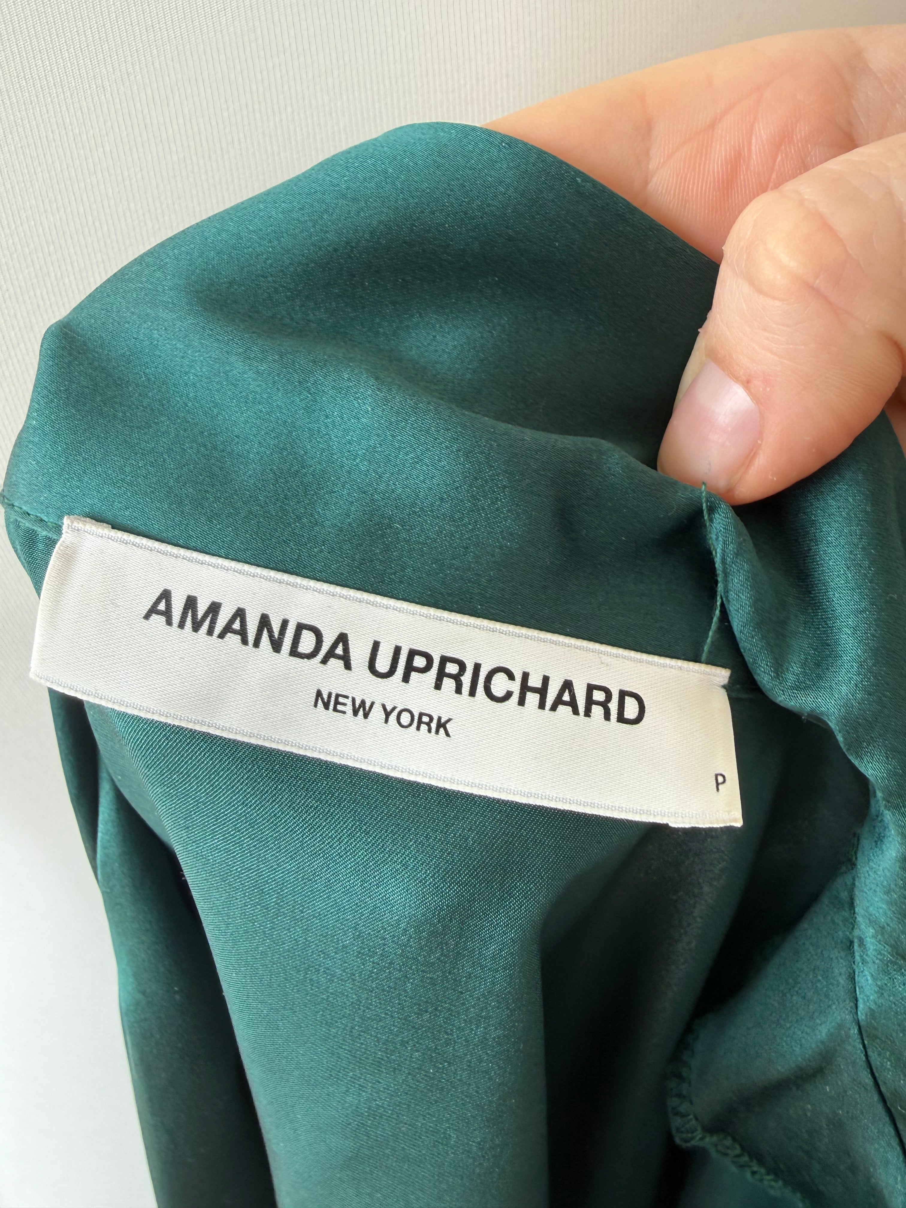 Amanda Uprichard Seiden/Satin Bluse – XS/P, Smaragdgrün, Sehr guter Zustand