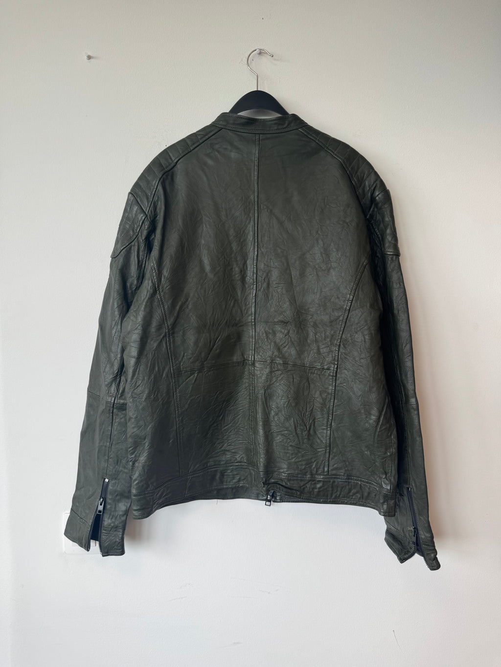 Jack & Jones Leder Bikerjacke, Olivgrün, Größe XL, guter Zustand