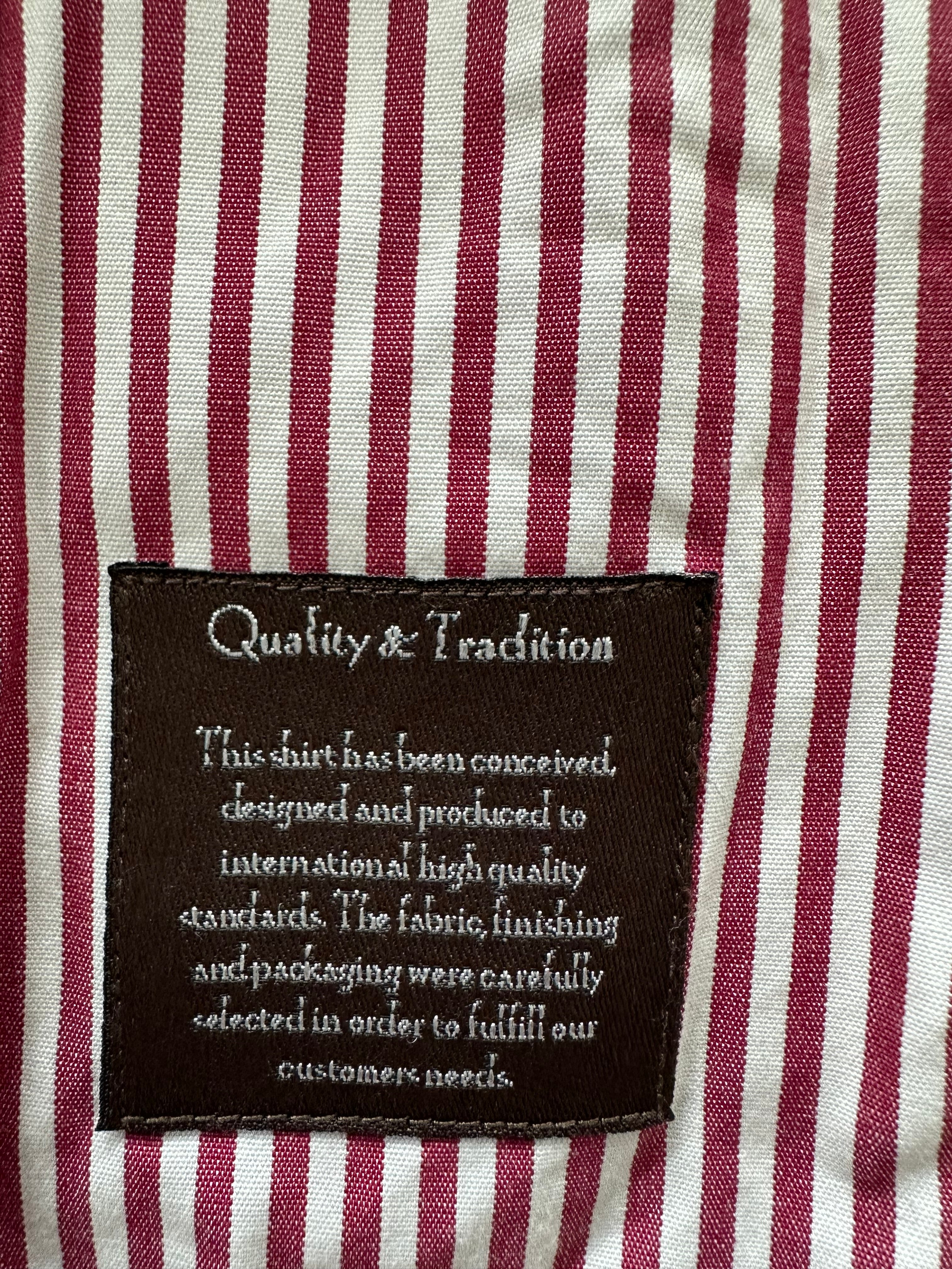 Sacoor Brothers Men’s Shirt 39 (15½) Red/White Stripes Classic Fit Good