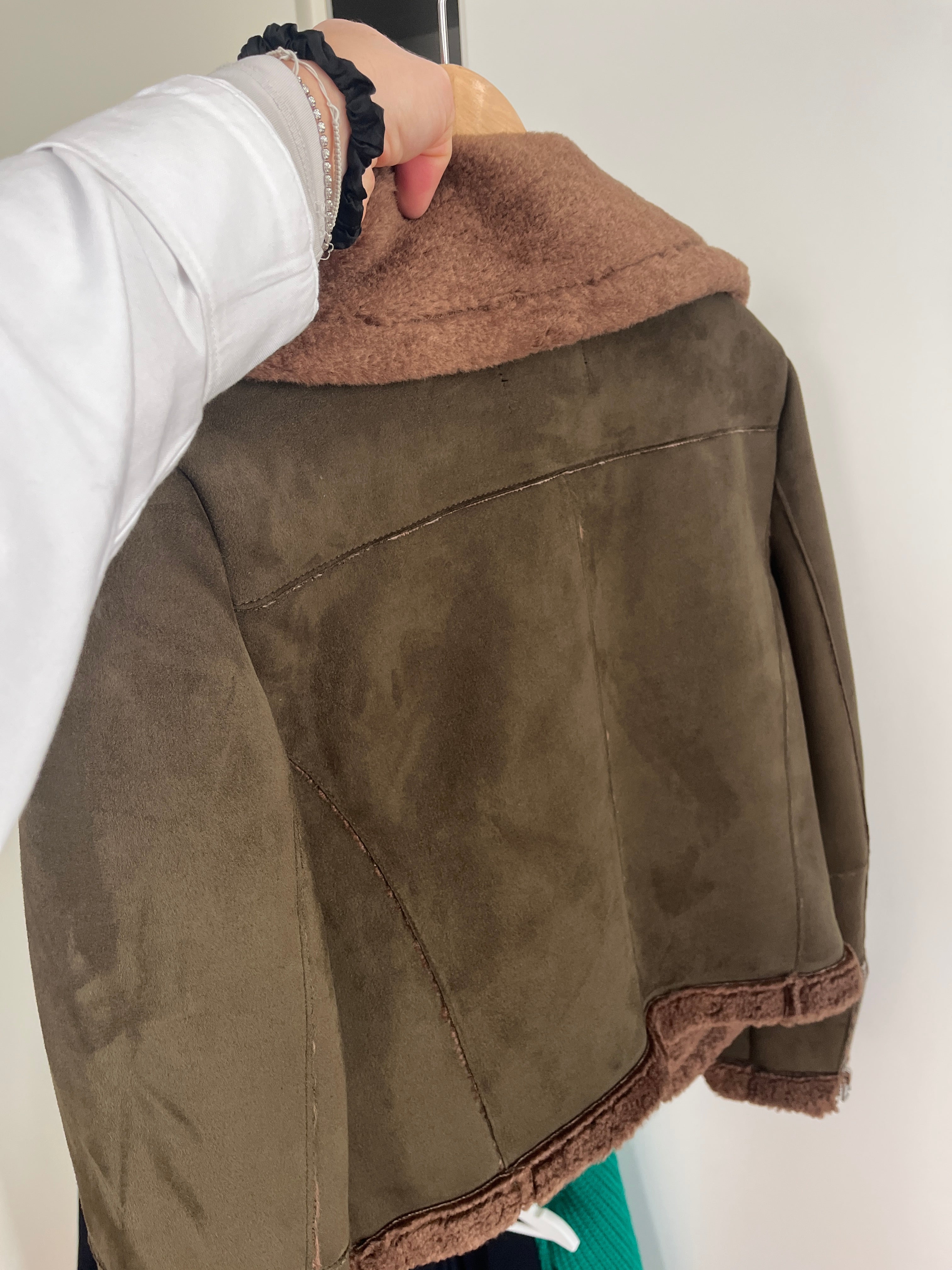 Zara Basic Outerwear Aviator Jacket, Faux Suede, Olive, Size M, Like New