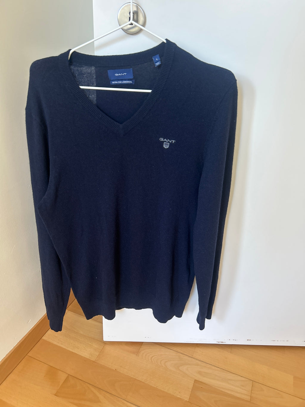 GANT Herrenpullover S – Extra Fine Lambswool, Navy, V-Ausschnitt, Gut