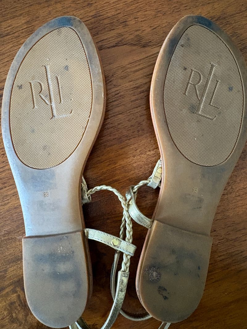 Lauren Ralph Lauren Gold Braided Thong Sandals, EU 39, Very Good Condition