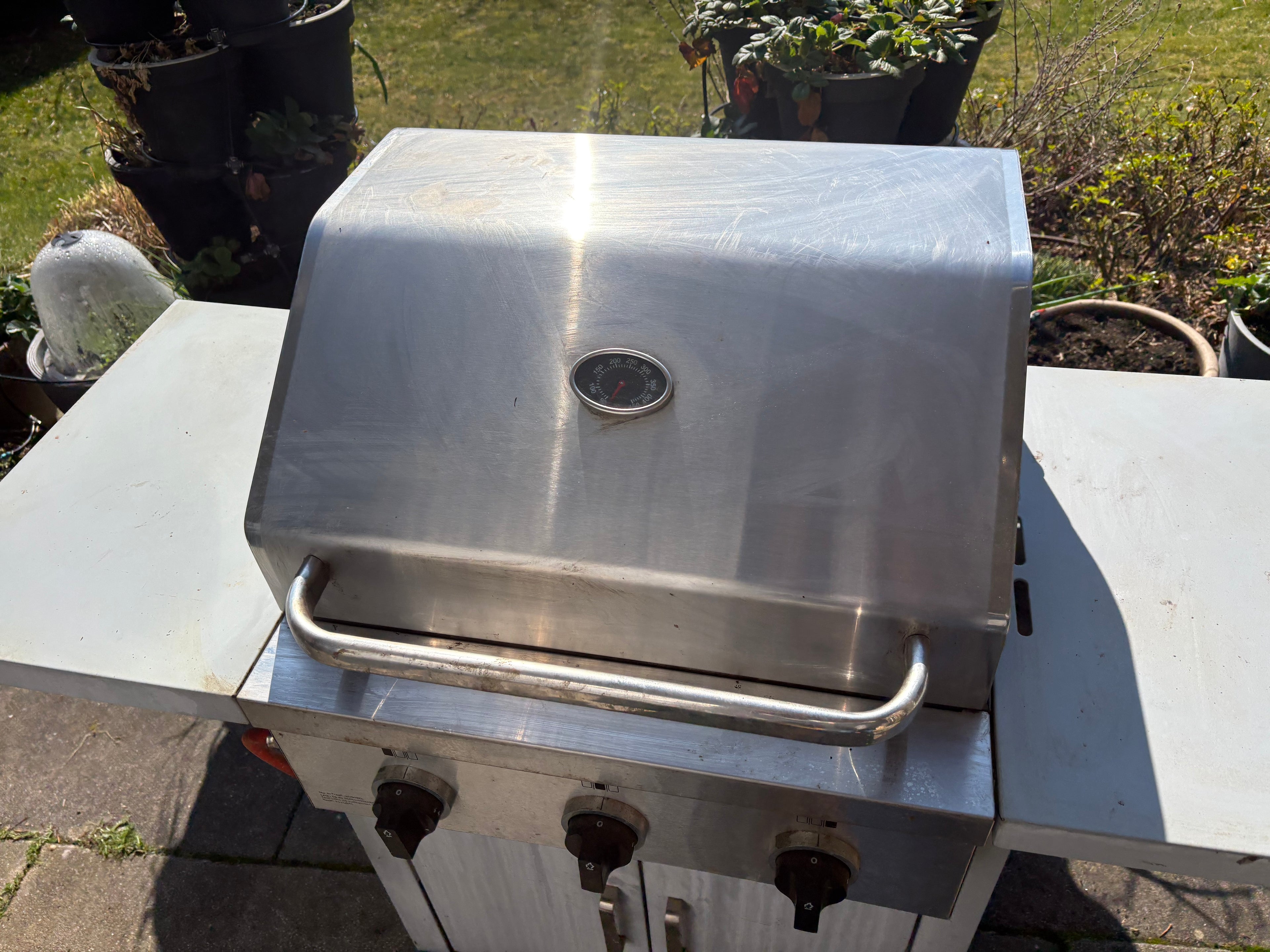 toom 3-Brenner Gasgrillküche – Edelstahl, Silber, Medium, Sehr guter Zustand
