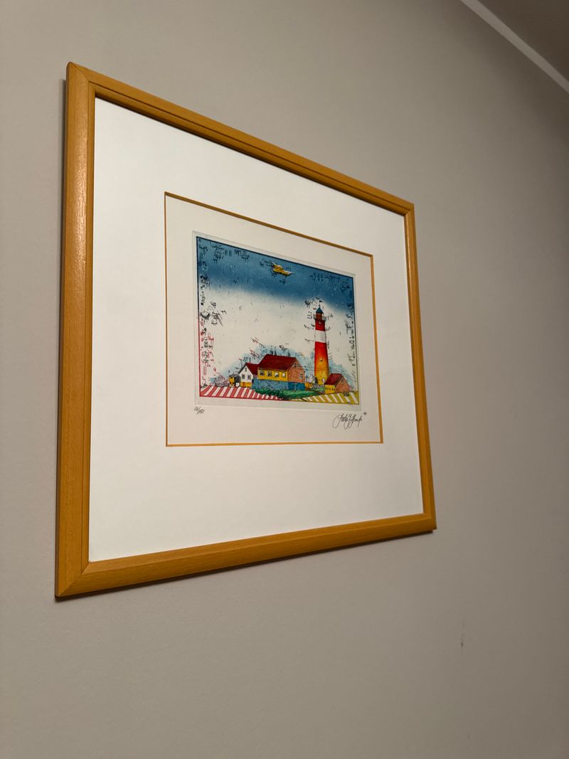 Signed Multicolor Etching “Lighthouse” by Göttel, Ltd. Ed. 17/70, Framed, 40x50cm