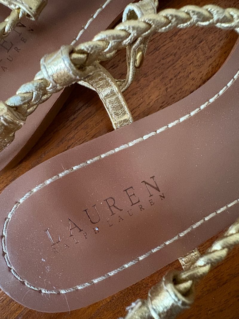 Lauren Ralph Lauren Gold Braided Thong Sandals, EU 39, Very Good Condition