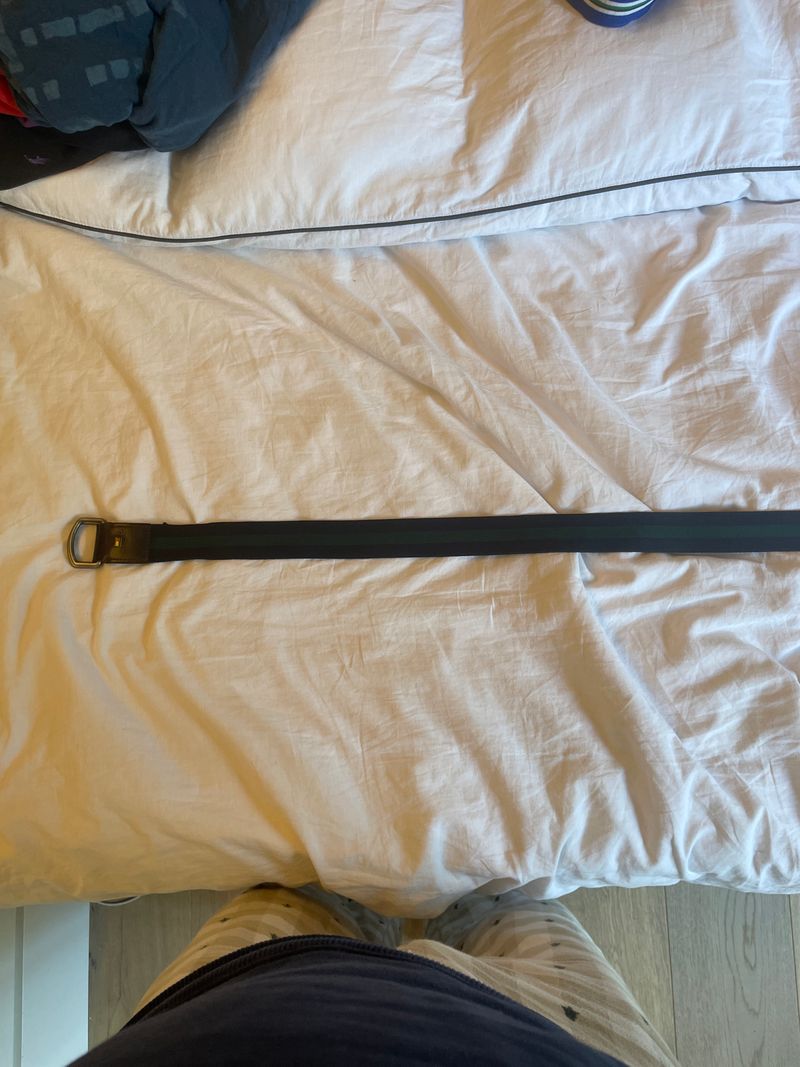 Tommy Hilfiger D-Ring Gürtel 100 cm Schwarz/Grün Leder & Stoff, guter Zustand