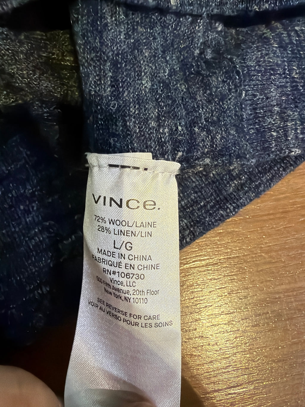 Vince Wool-Linen Hoodie, Large, Blue, Very Good Condition