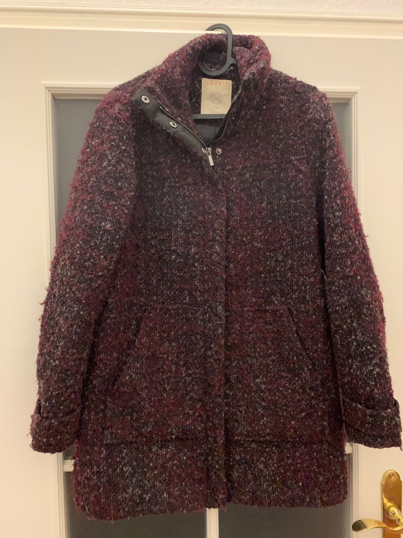 Esprit Tweedmantel, Wollmix, EU 36, pflaumenlila, sehr guter Zustand