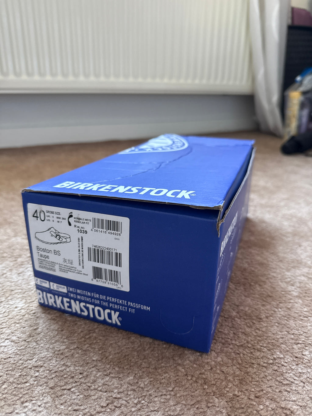 Birkenstock Boston Clogs – Veloursleder, Taupe, Größe 40, Neu