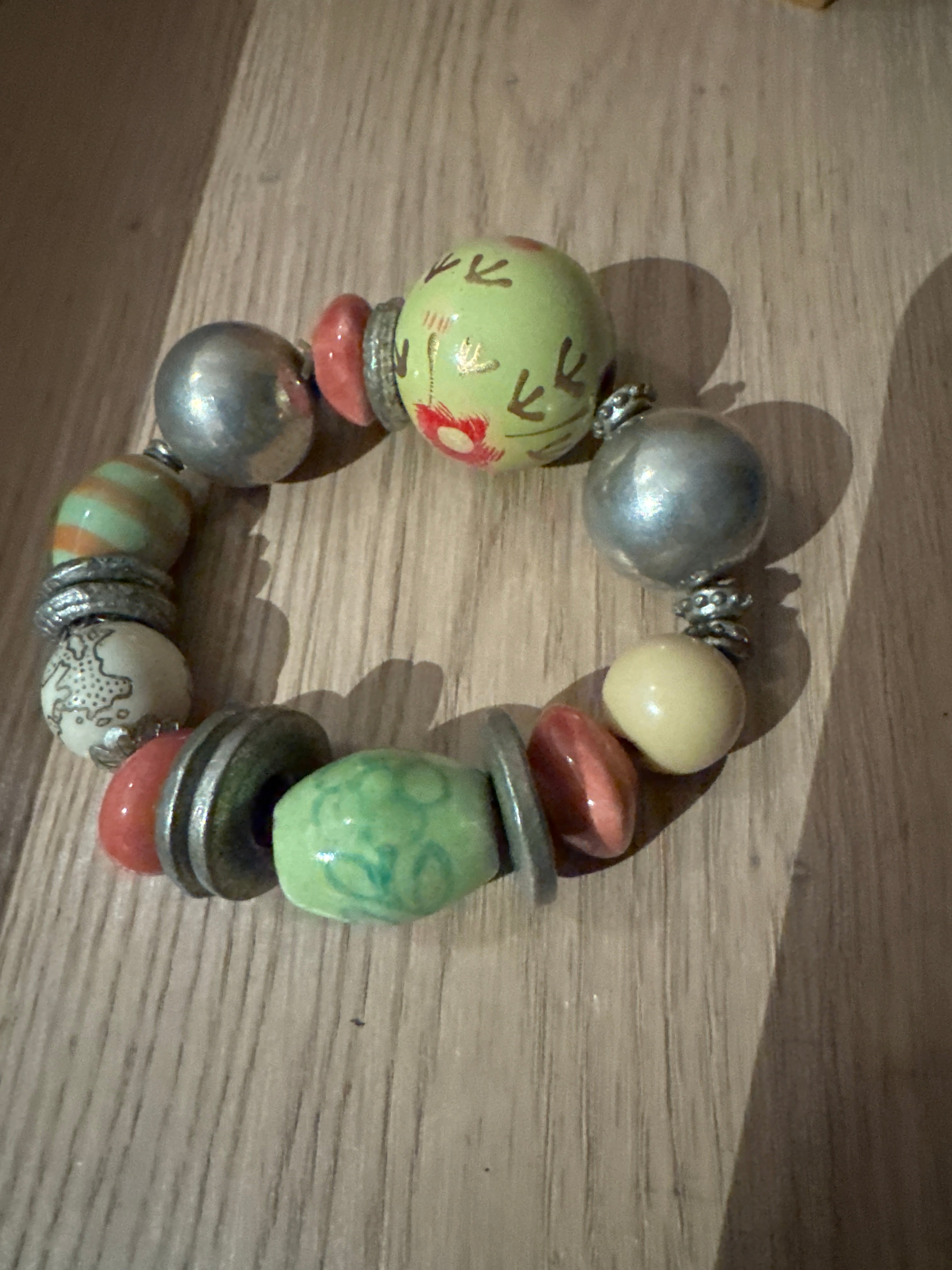 Colourful Handmade Jilzarah Polymer Clay Bead Bracelet, 18cm, Multicolor, Good