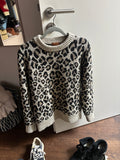 Alanui Leopard Jacquard Wool Blend Sweater Black Beige Size M – Italy