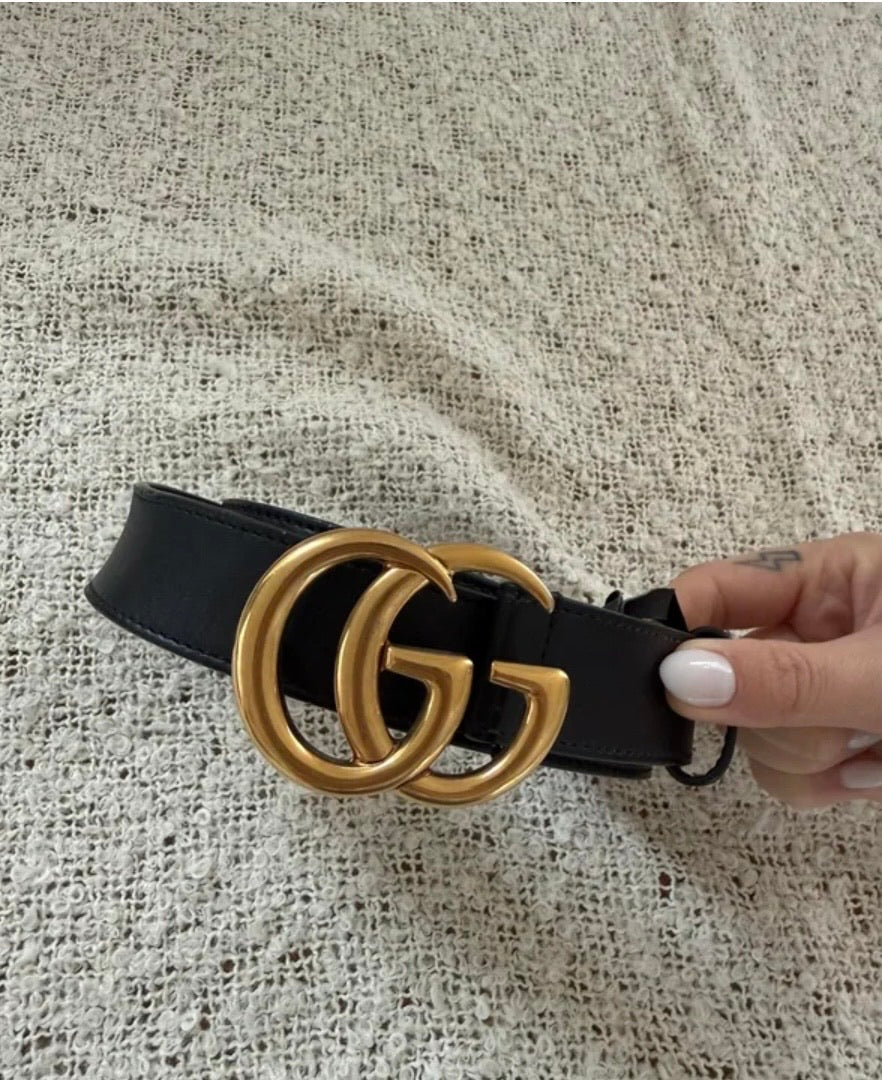Gucci GG Marmont Belt Black/Gold, Size 75, Very Good Condition