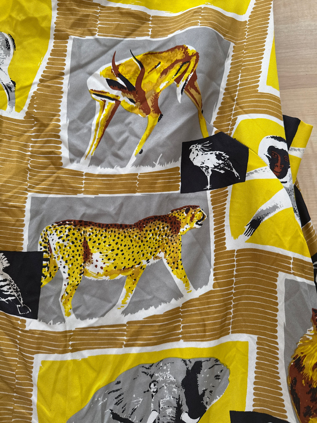 By Malene Birger Silk Animal Print Dress 36 DE Yellow Gray Black Amber Beads Good