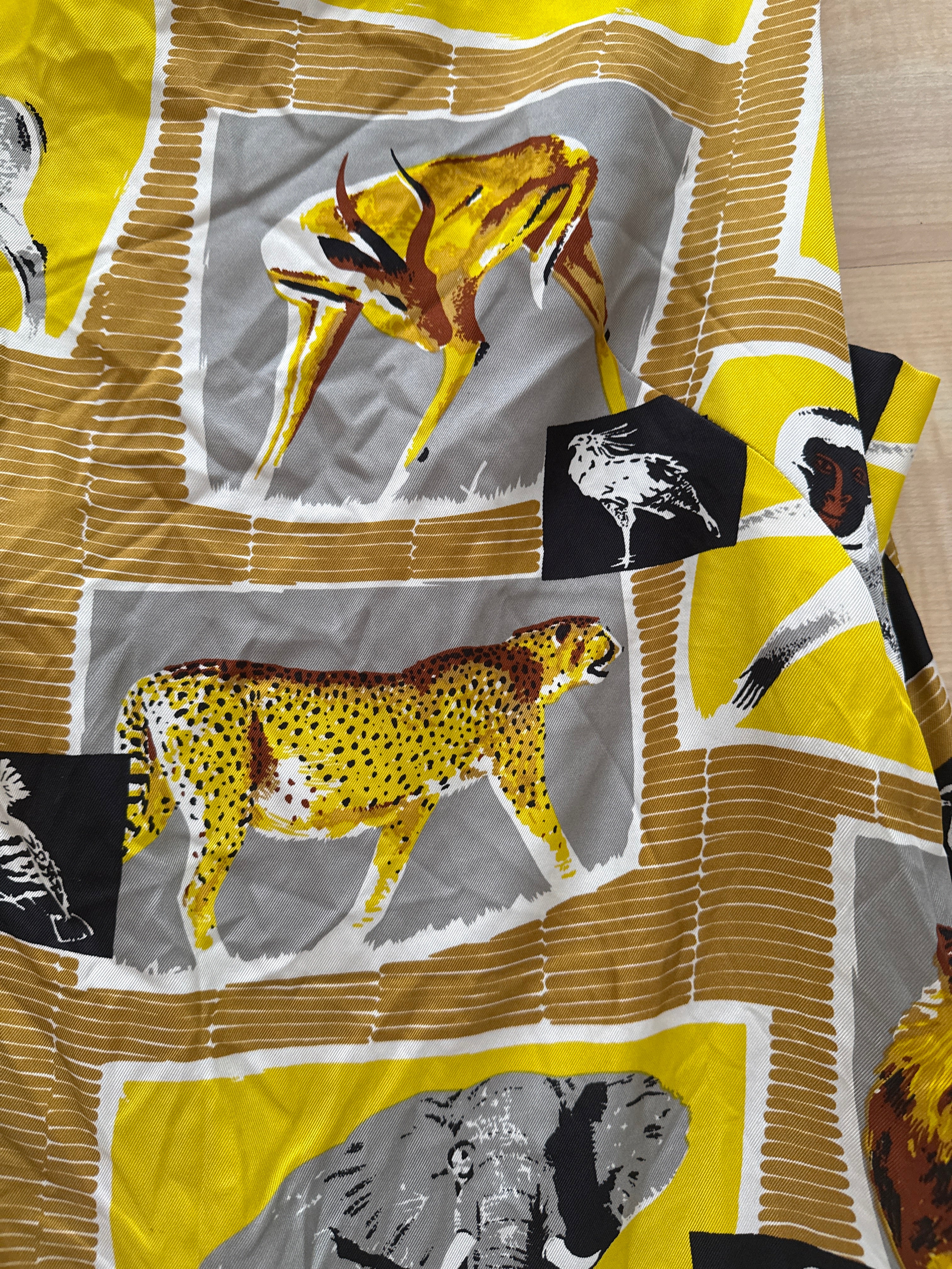 By Malene Birger Silk Animal Print Dress 36 DE Yellow Gray Black Amber Beads Good
