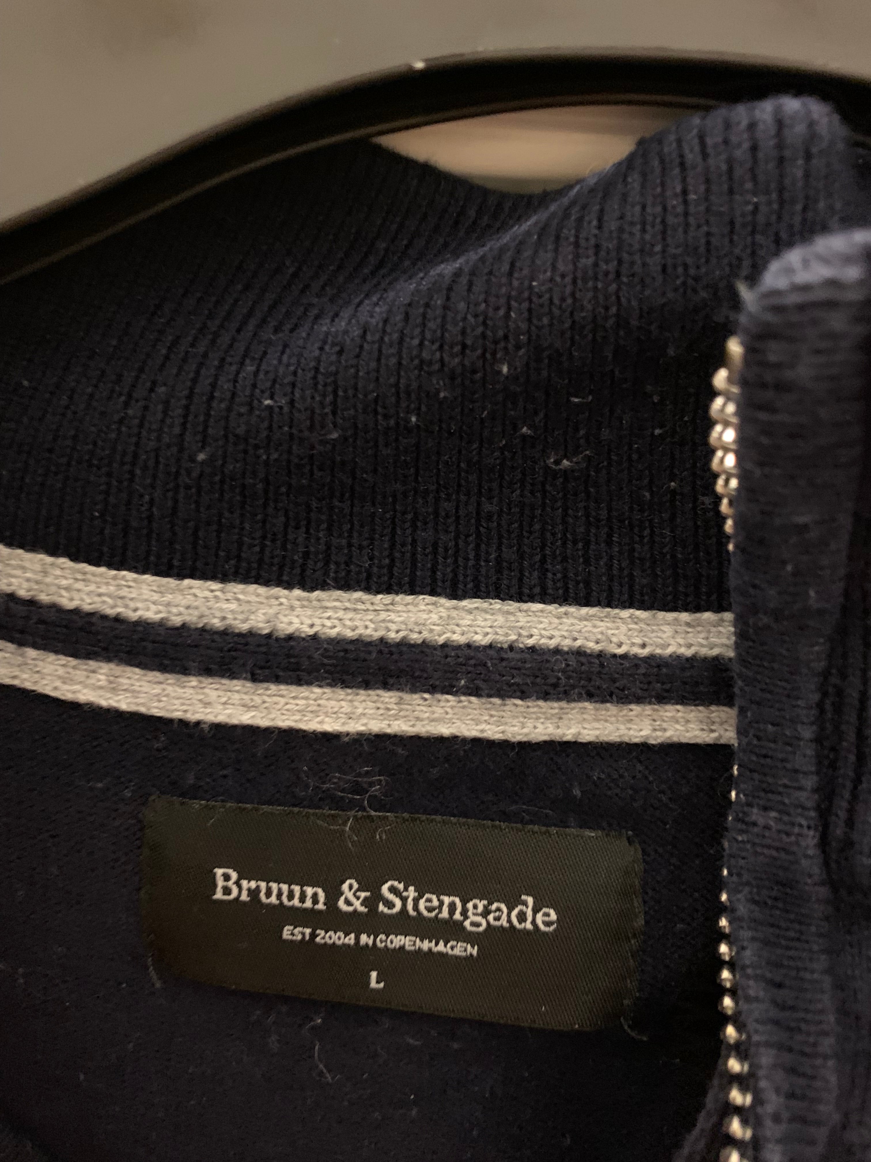 Bruun & Stengade Quarter-Zip Pullover – Navy, Größe L, Guter Zustand