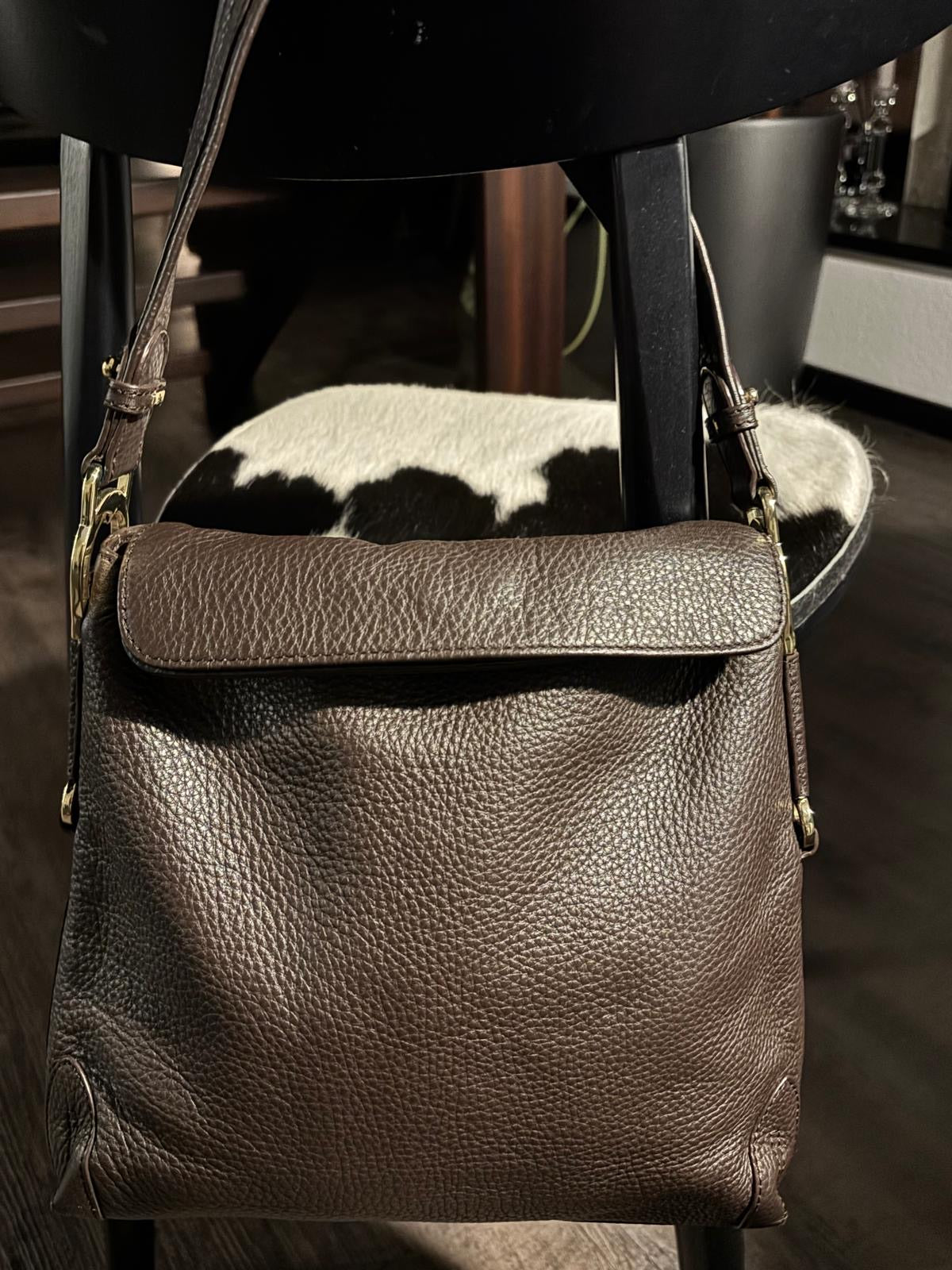 Aigner Lana Shoulder Bag, Espresso Brown Pebbled Leather, Very Good Condition
