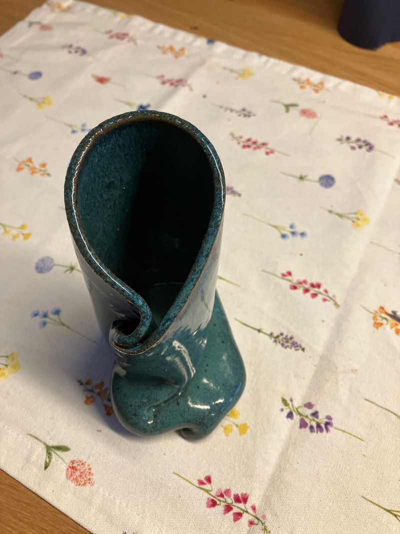 Handgefertigte Vintage Keramikvase, Blau-Grün, Mittelgroß, Sehr guter Zustand