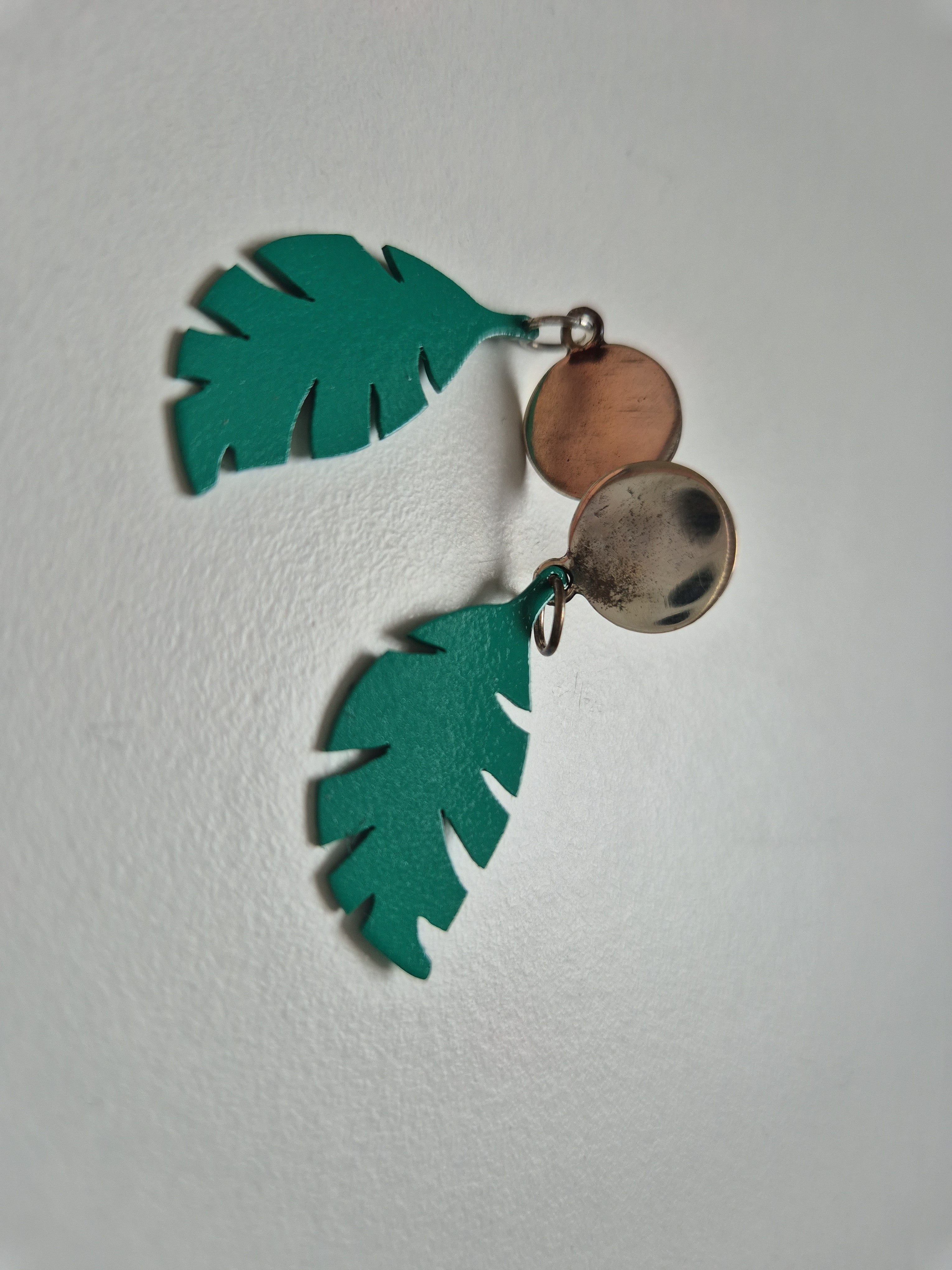 Monstera Blatt Ohrringe Grün – 950er Silber & Emaille, 5cm, guter Zustand