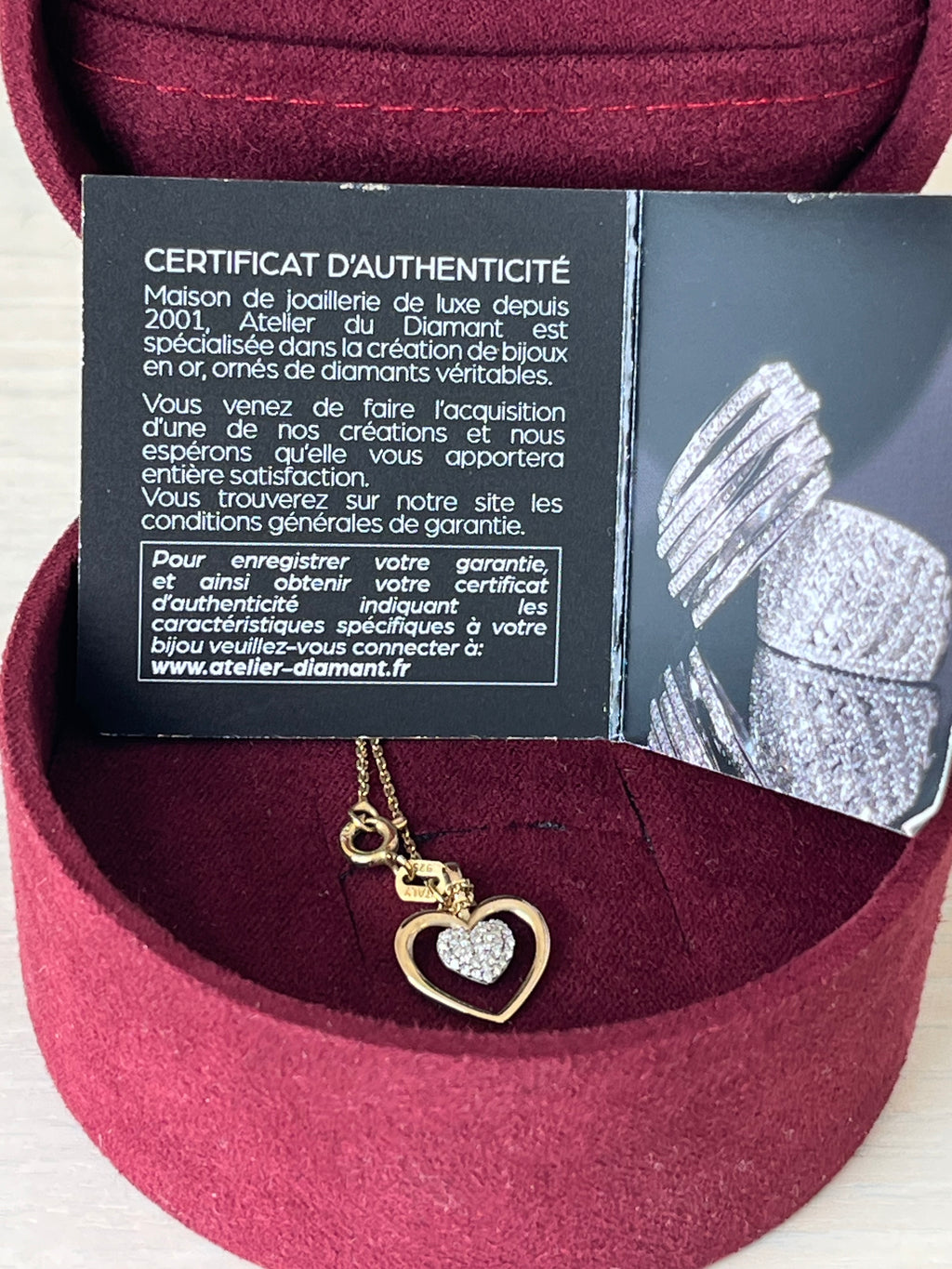 Atelier du Diamant Herz-Kette – 18K vergoldet, 925 Silber, Diamant, Wie Neu