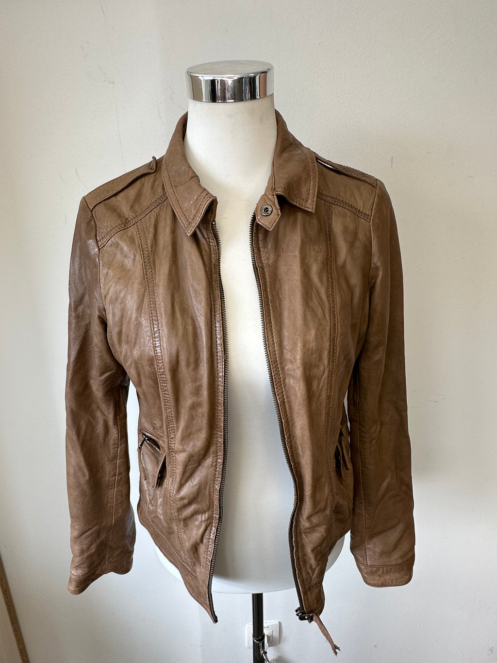 Massimo Dutti Lambskin Leather Jacket XS Brown – Very Good Condition