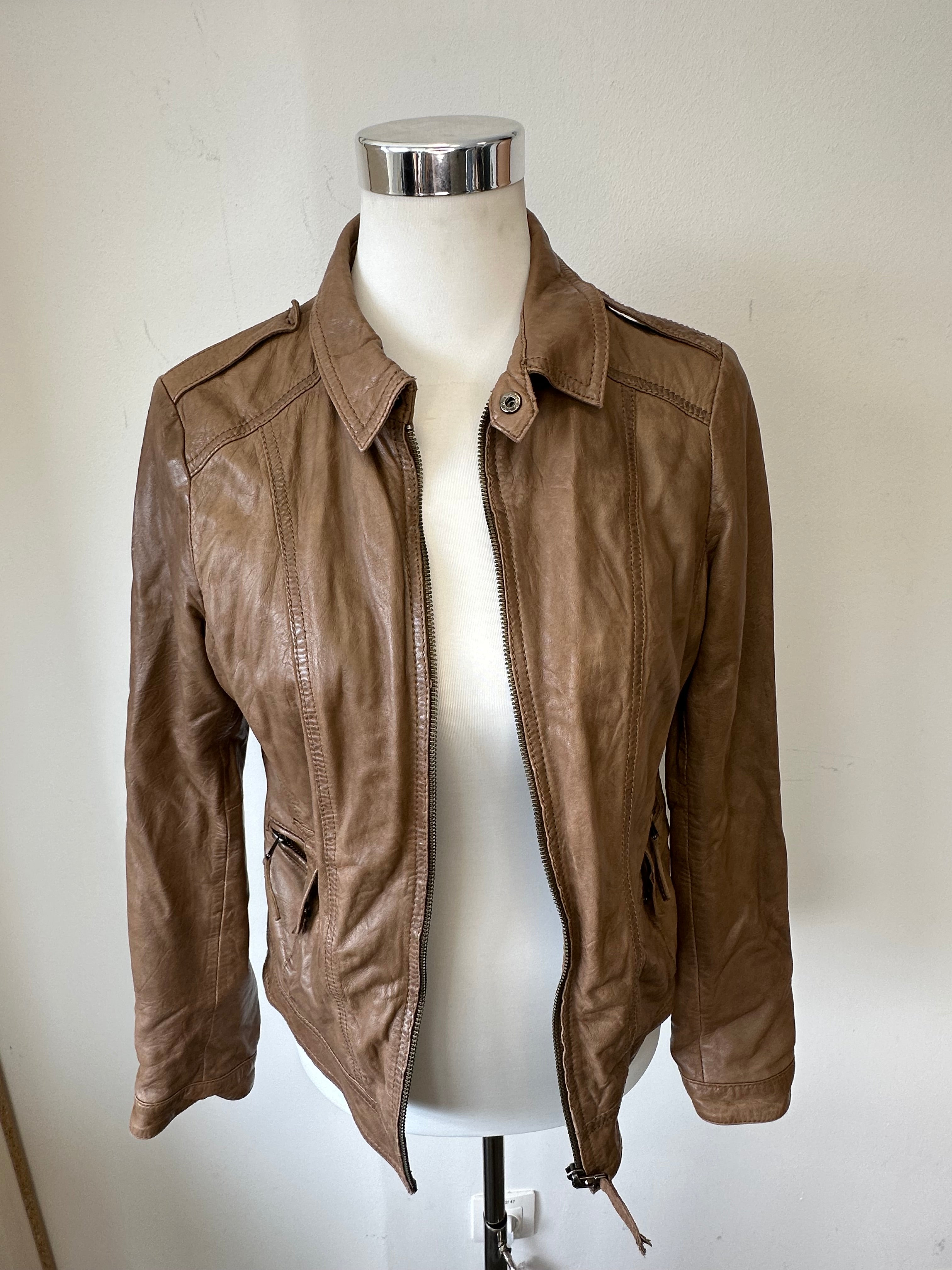 Massimo Dutti Lambskin Leather Jacket XS Brown – Very Good Condition