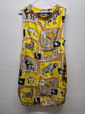 By Malene Birger Silk Animal Print Dress 36 DE Yellow Gray Black Amber Beads Good