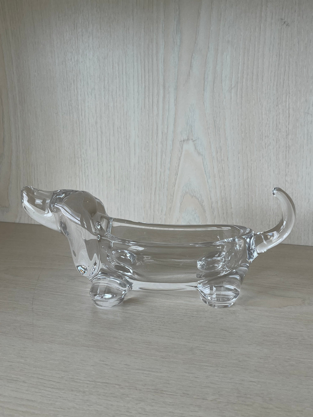 Art Vannes France Crystal Dachshund Dish, Signed, 23cm, Good Condition