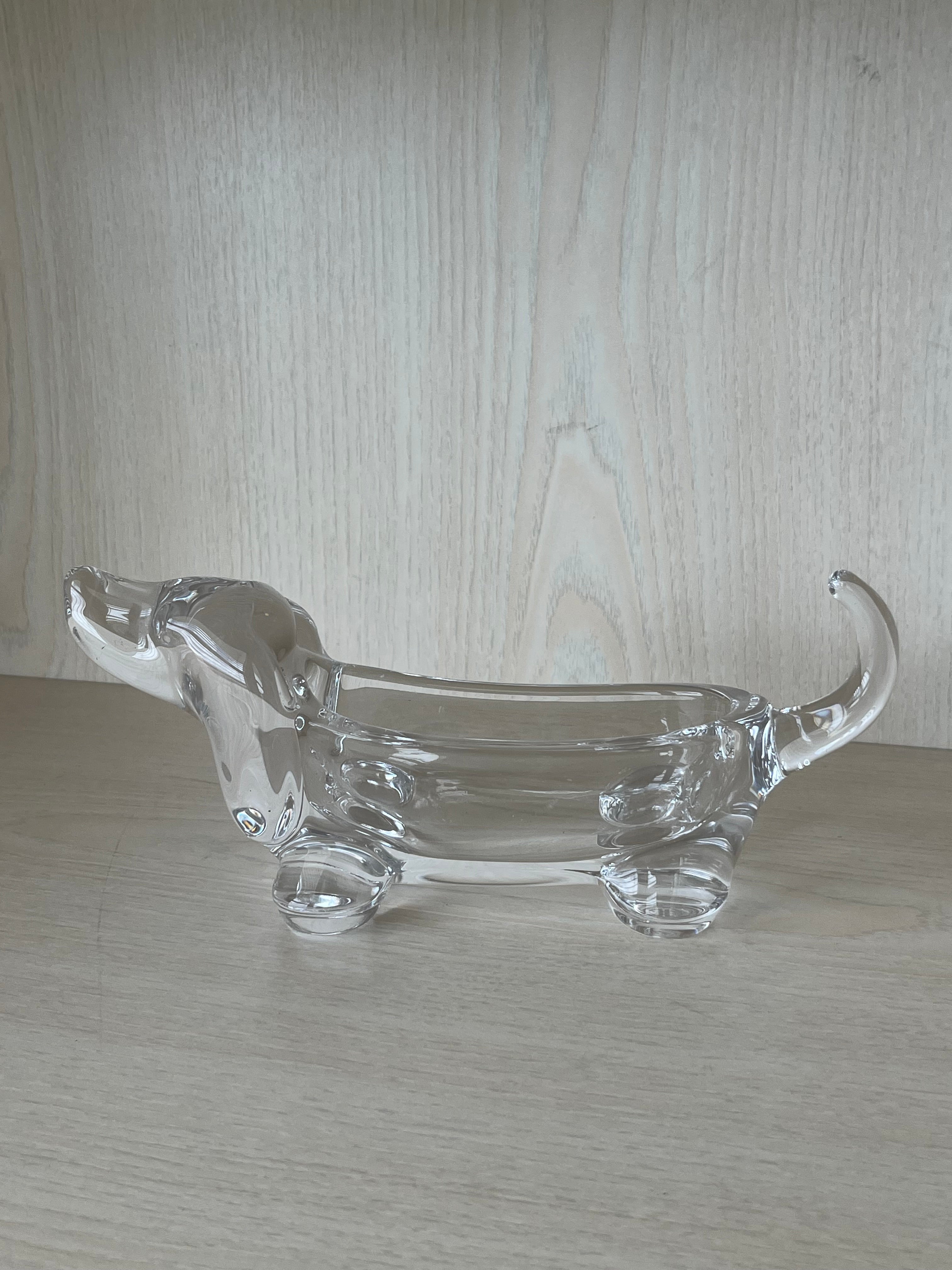 Art Vannes France Crystal Dachshund Dish, Signed, 23cm, Good Condition
