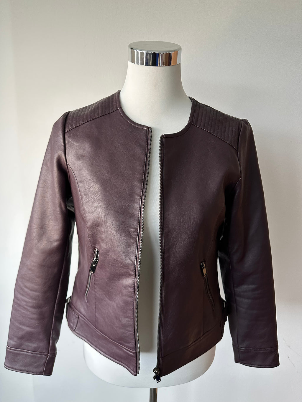 Dorothy Perkins Damen Bikerjacke Kunstleder Dunkelbraun Größe 38, Gebraucht