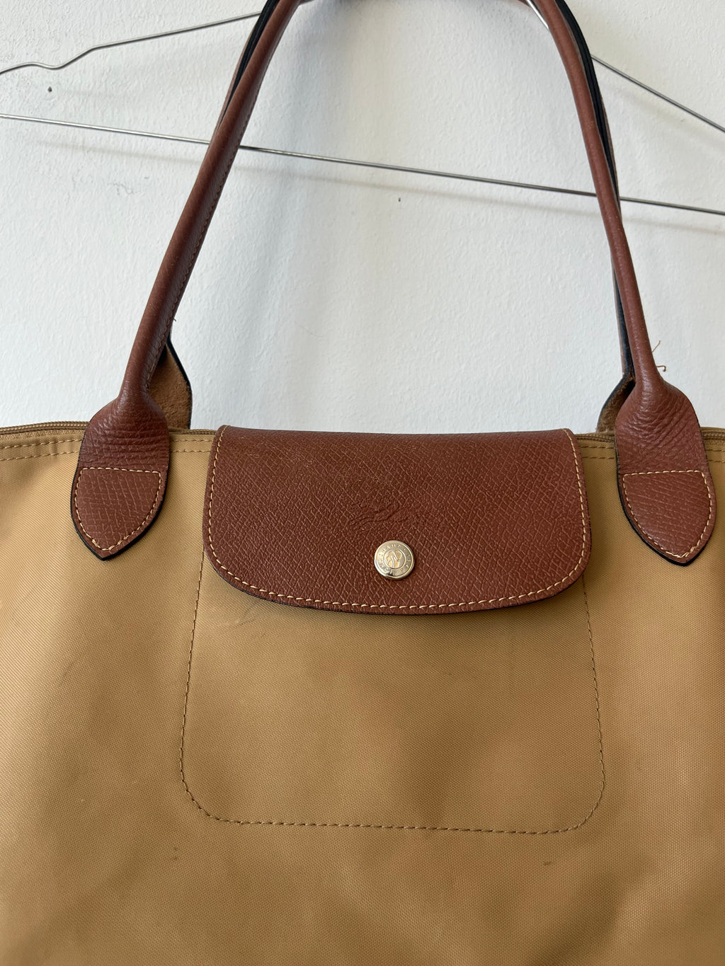 Longchamp Le Pliage Nylon Tote – Khaki, Medium, lange Henkel, guter Zustand