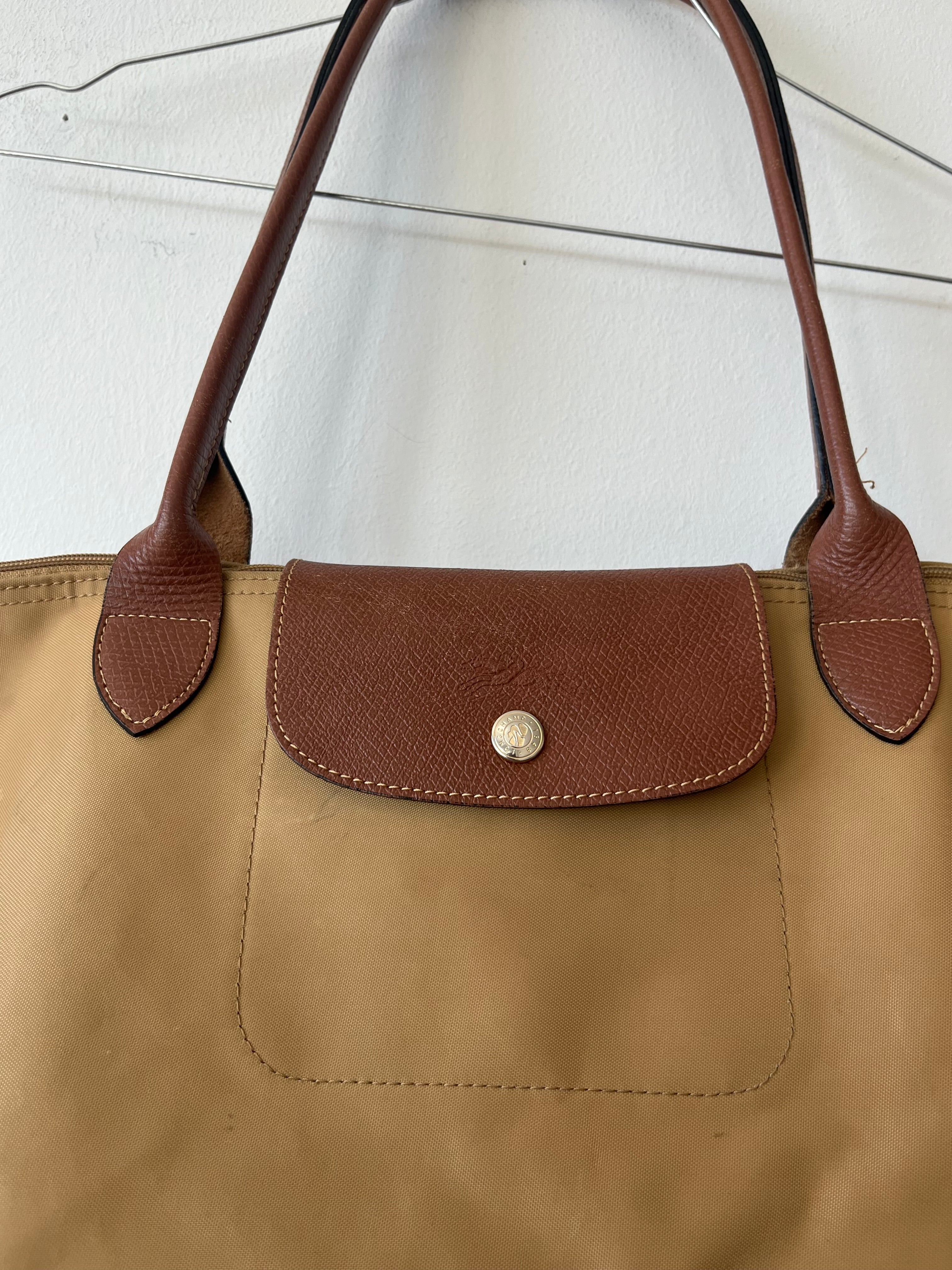 Longchamp Le Pliage Nylon Tote – Khaki, Medium, lange Henkel, guter Zustand