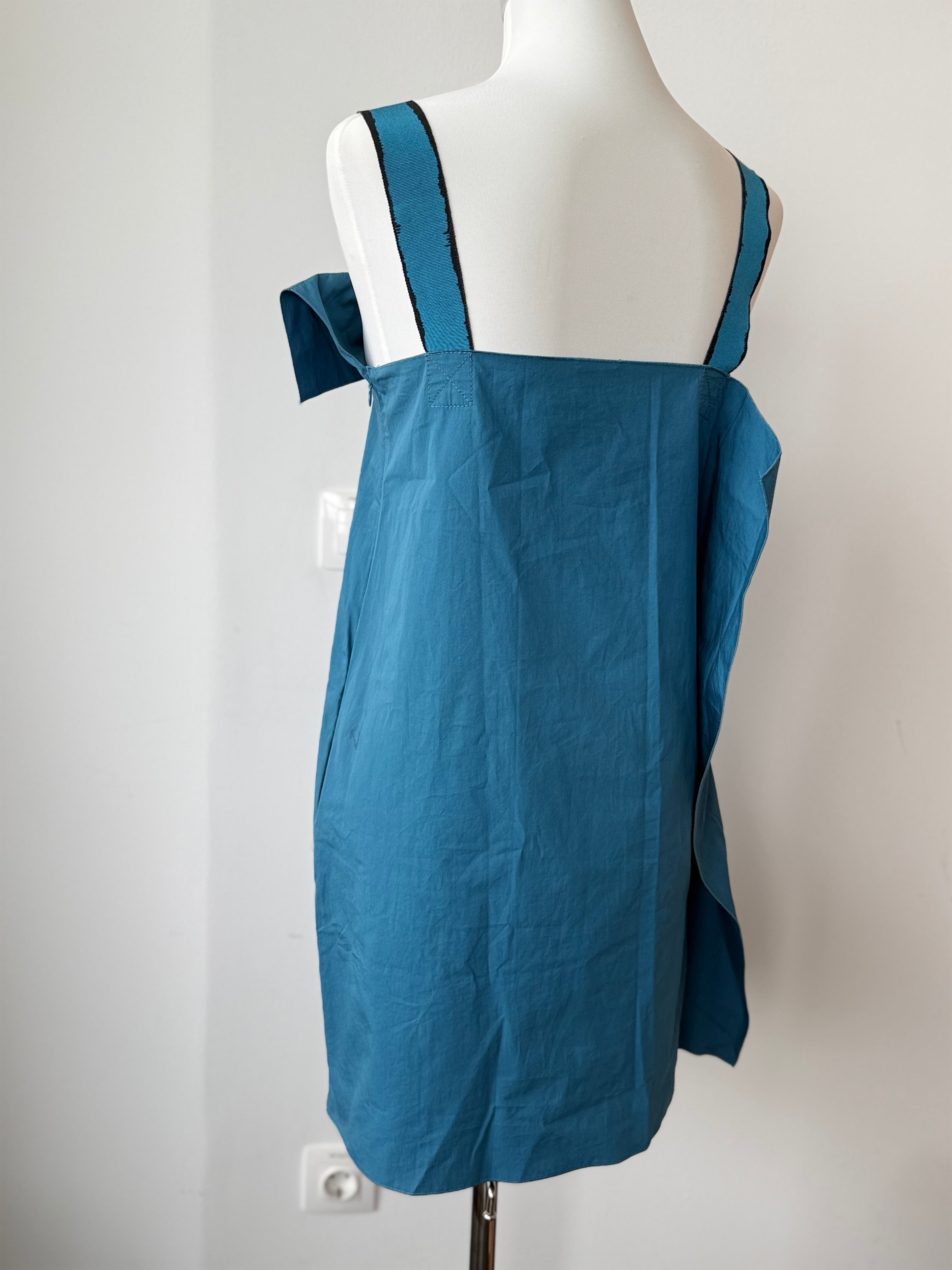 Bottega Veneta Kleid IT 40 – asymmetrisch, Volants, Baumwolle, Ägäisblau, gut