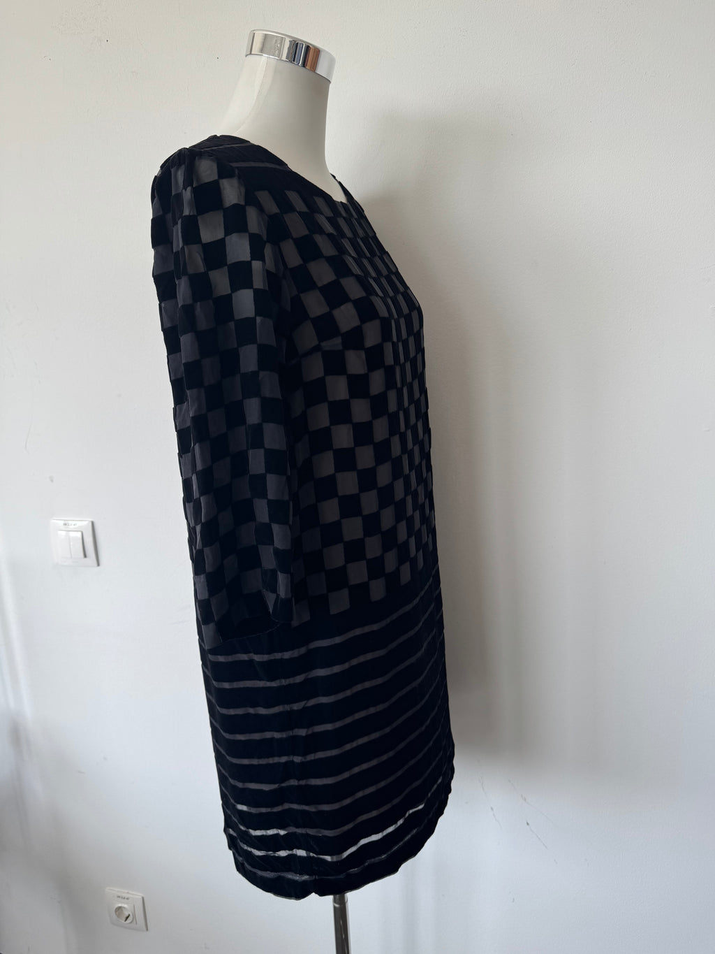 Stella McCartney Kleid Seide Kariert Schwarz Grau EU 40 Sehr Gut