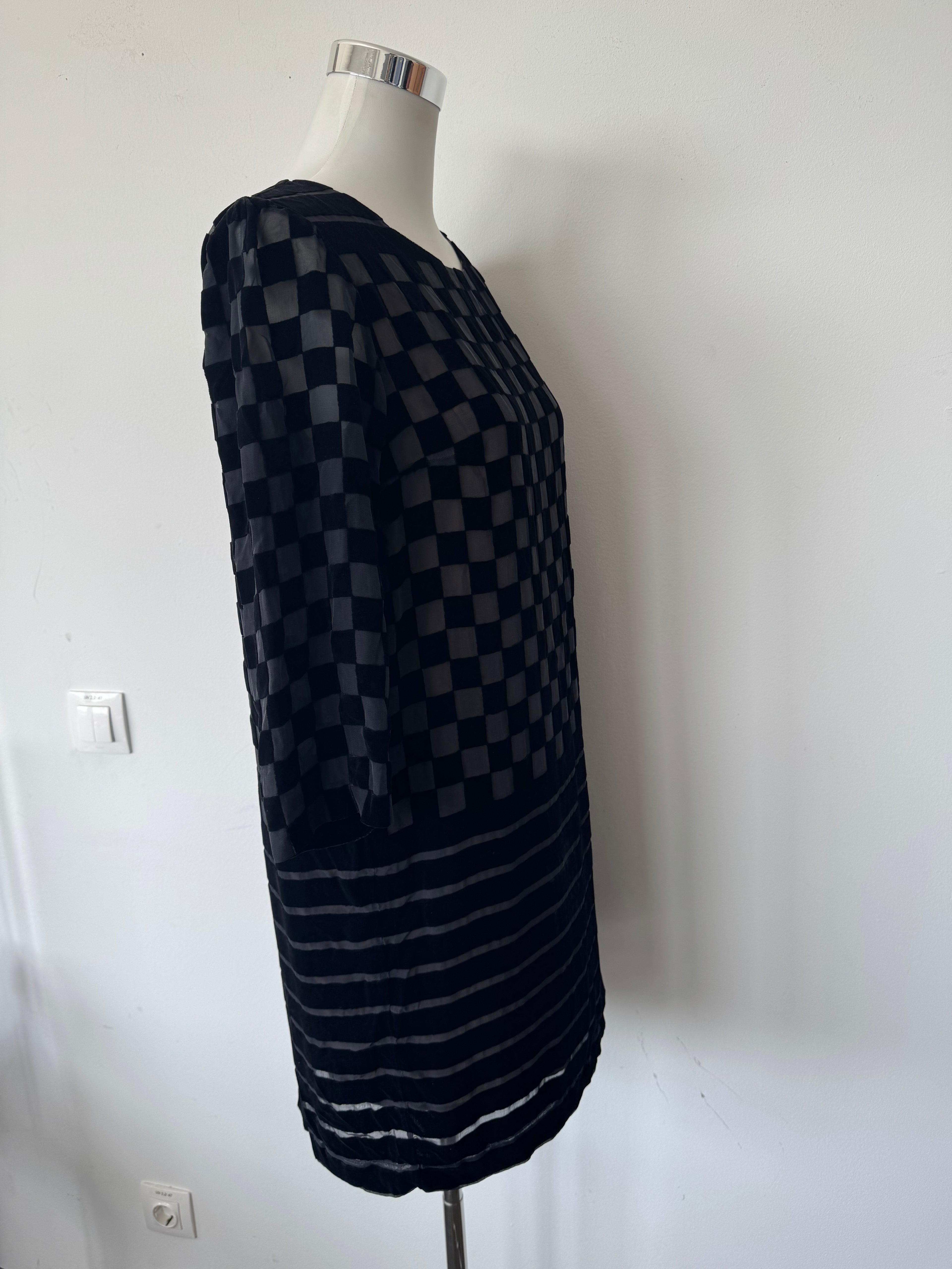Stella McCartney Kleid Seide Kariert Schwarz Grau EU 40 Sehr Gut